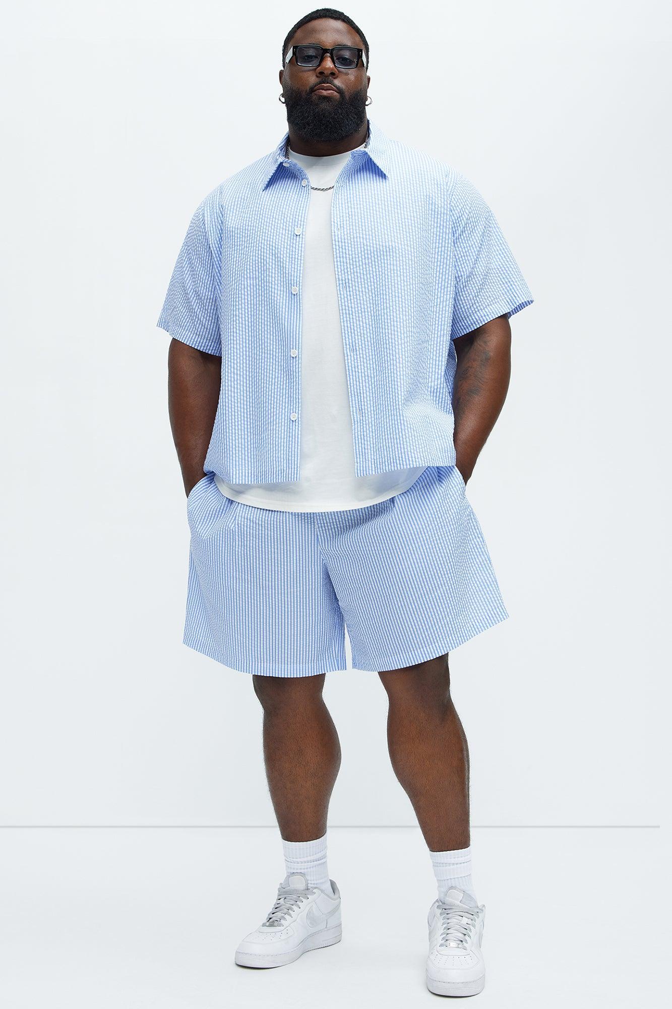 Seersucker Short Sleeve Button Up Shirt - Blue/combo Product Image