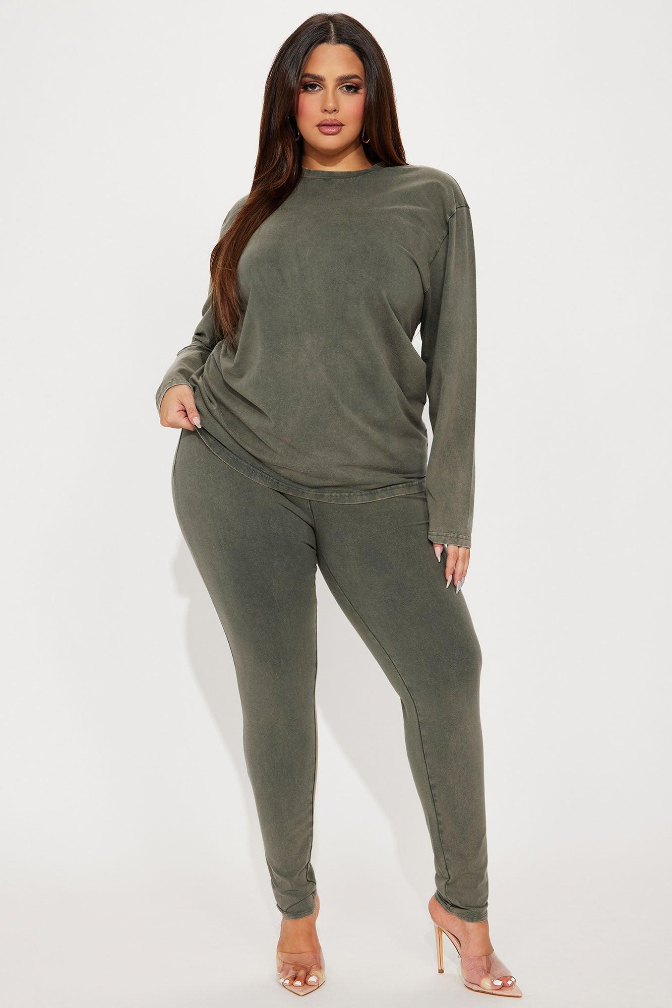 Stepping Out Mineral Wash Long Sleeve Legging Set - Olive Product Image