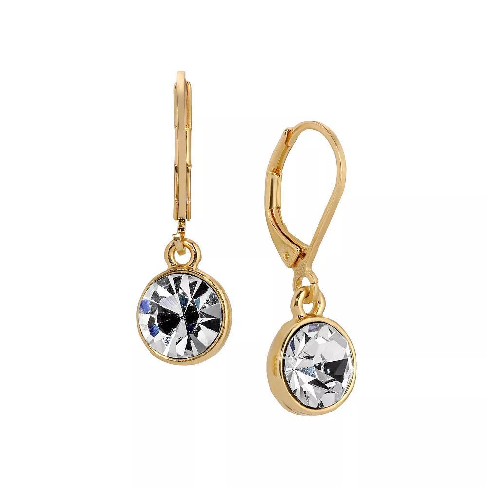 1928 Gold Tone Round Faceted Crystal Leverback Drop Earrings, Womens, Color Product Image
