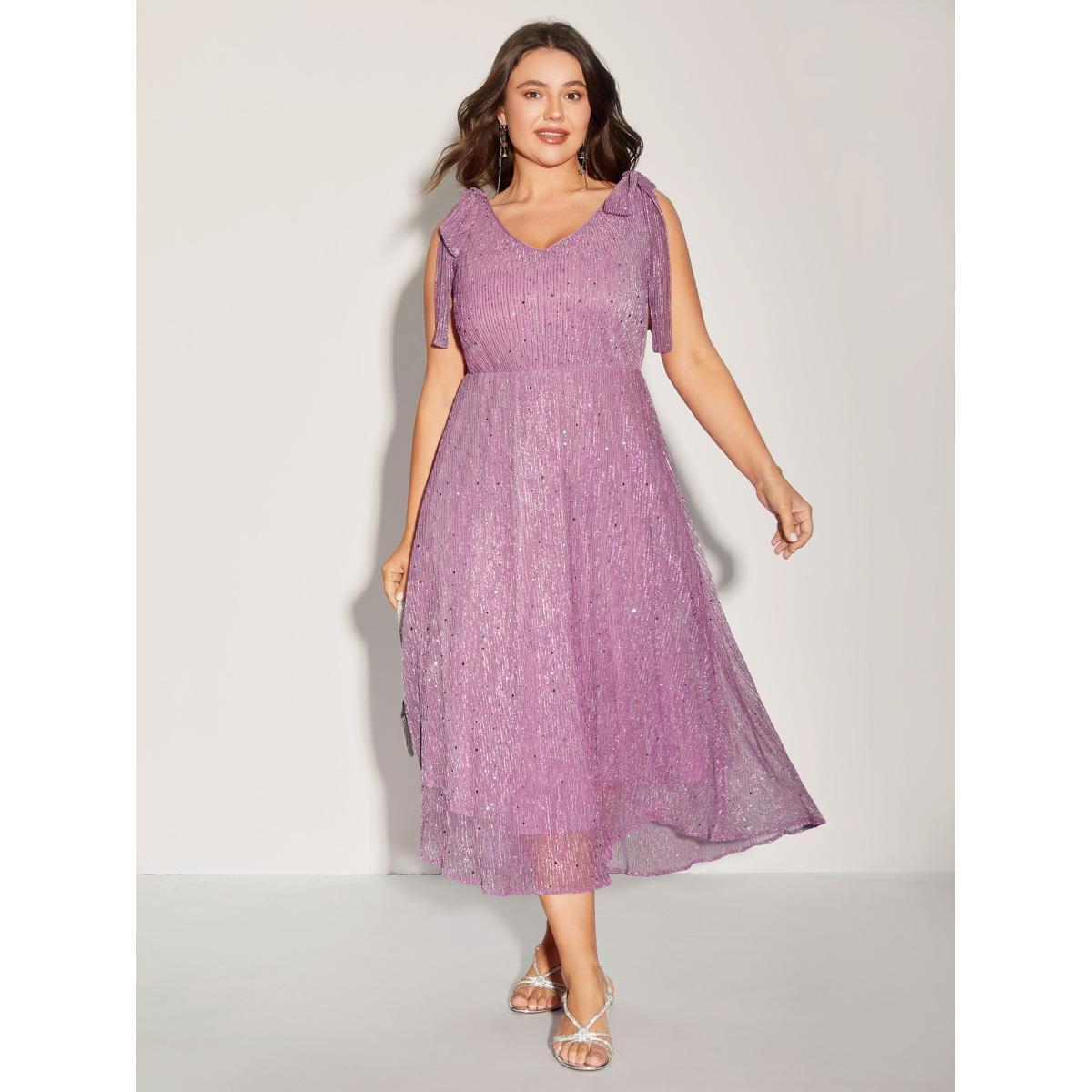 Plus Size Shimmery Silk Feel Shoulder Tie Midi Dress Mauve Women V-neck Sleeveless Curvy BloomChic 18-20/2X Product Image