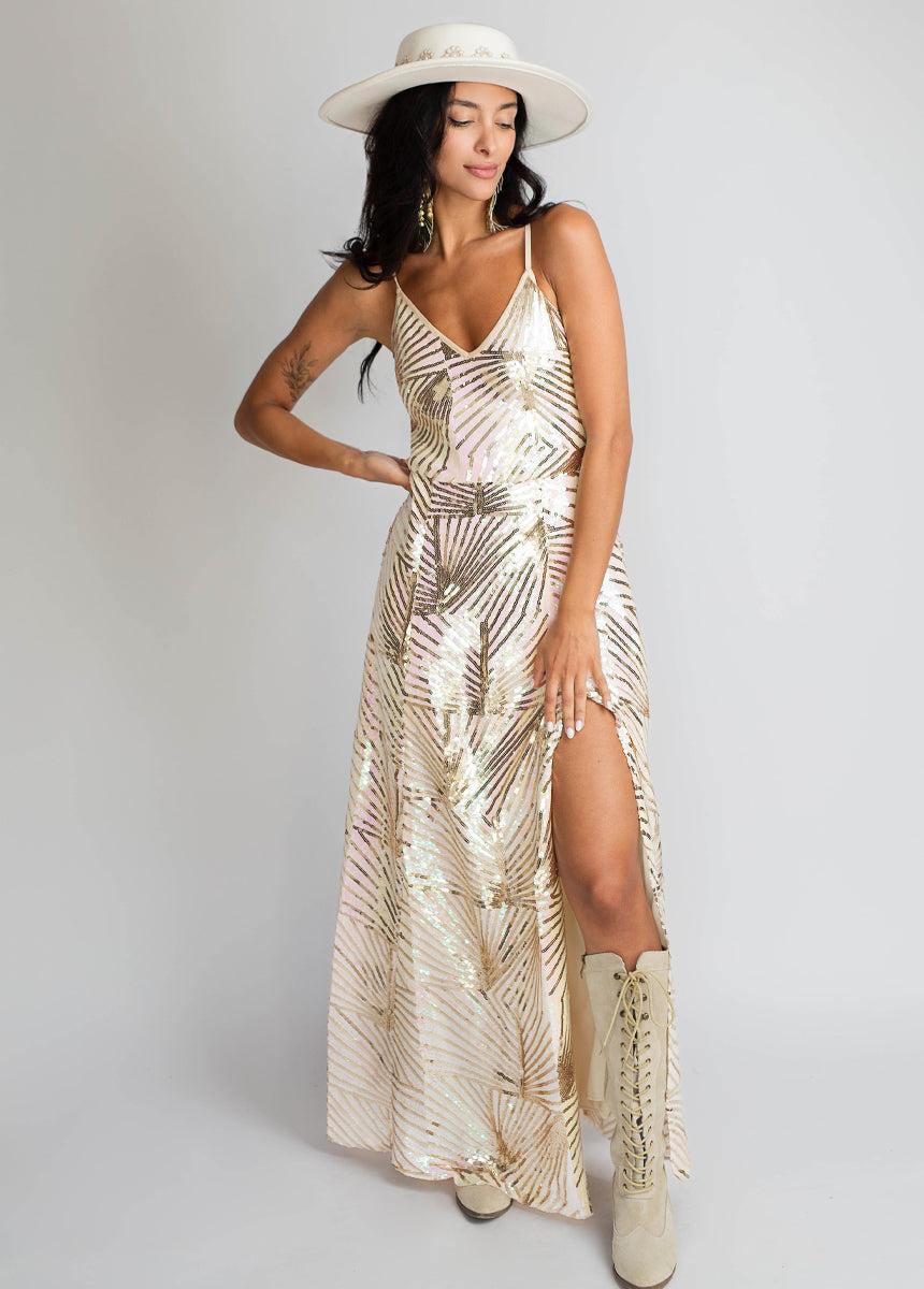 Aulora Dress in Gold Stripe Female Product Image