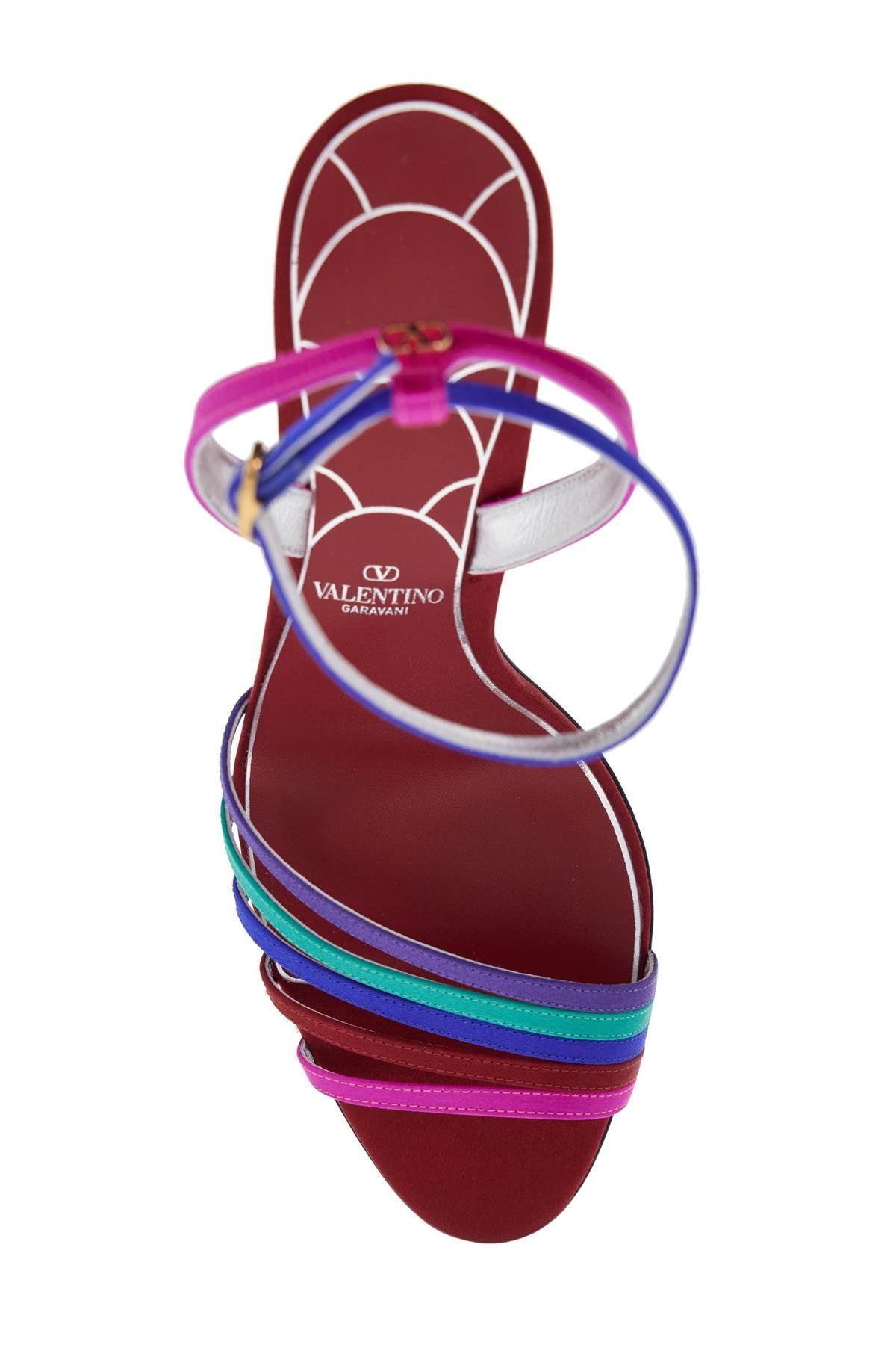 VALENTINO GARAVANI Multicolor High Heel Sandals With Strass In Calfskin And Red Sole Product Image