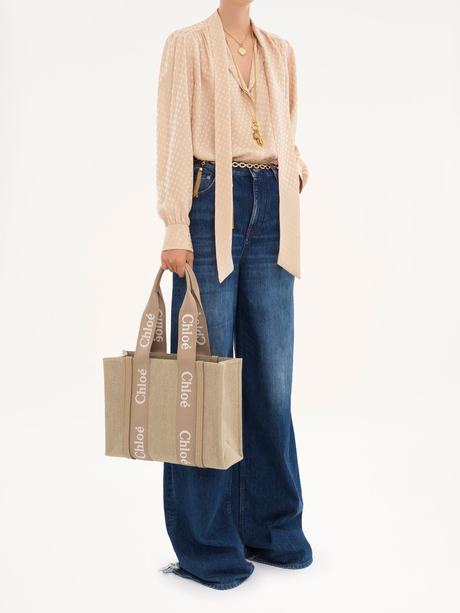 Woody tote bag in linen & leather Product Image