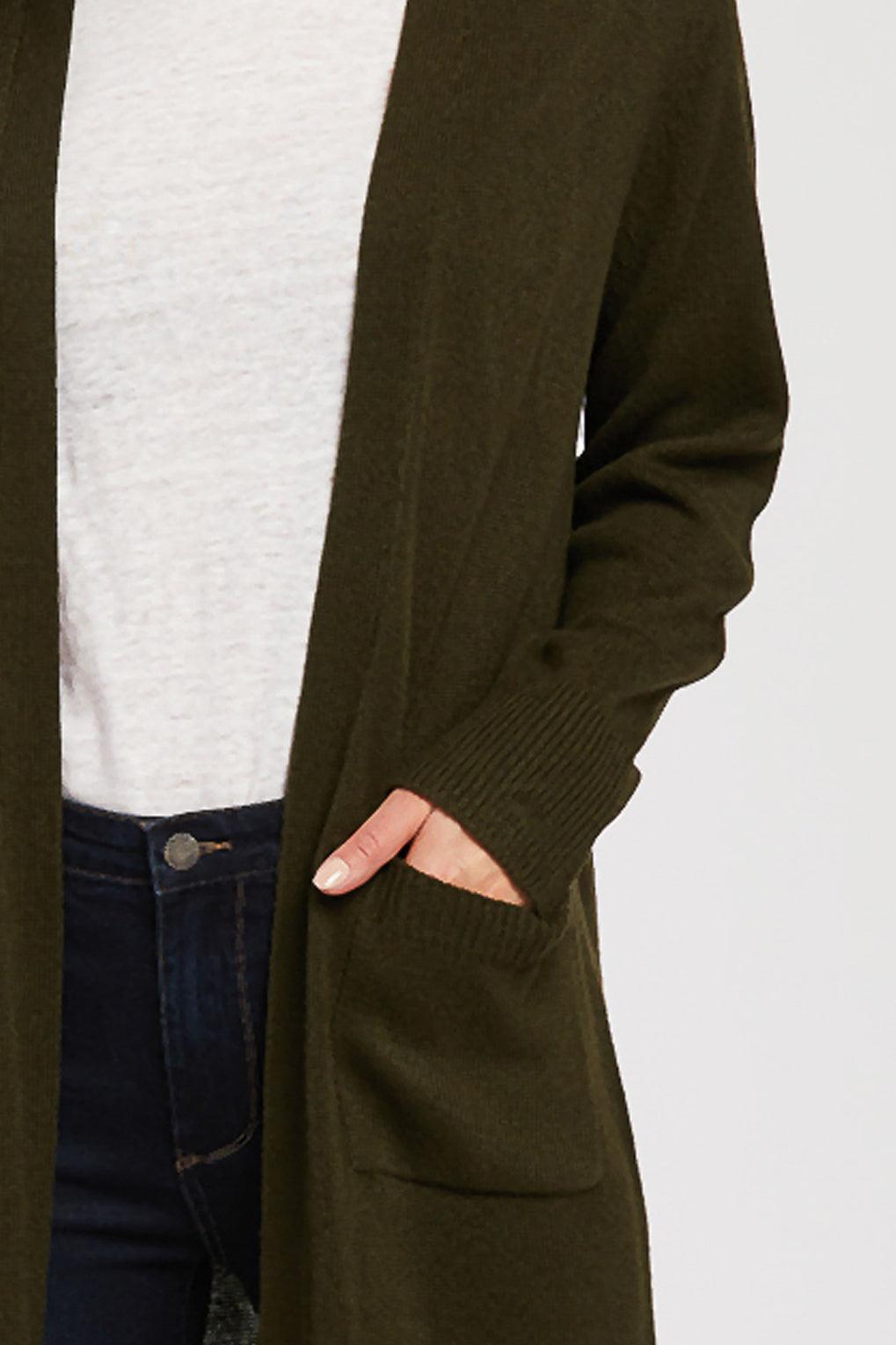 Long Sleeve Long Knit Duster Front Pockets Product Image