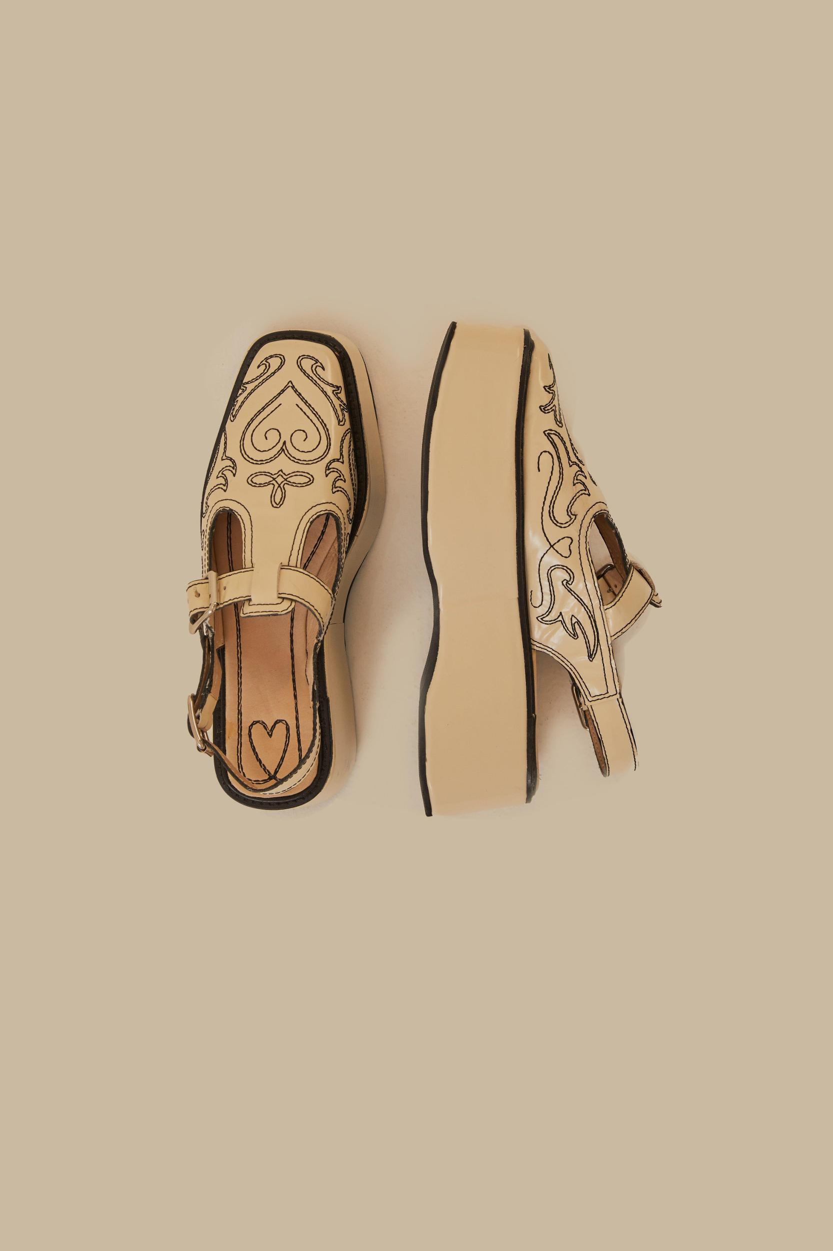 Ivory T-Strap Embroidered Flatform, IVORY / 10 Product Image