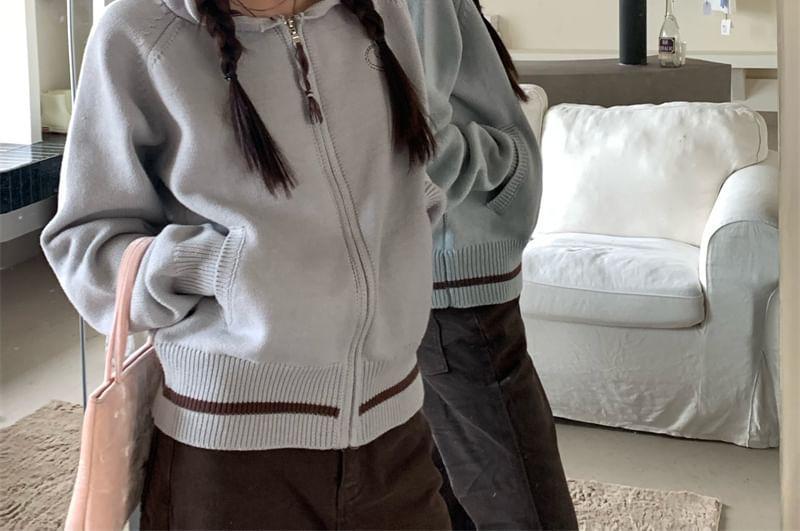 Two-Tone Zip-Up Hooded Cardigan Product Image