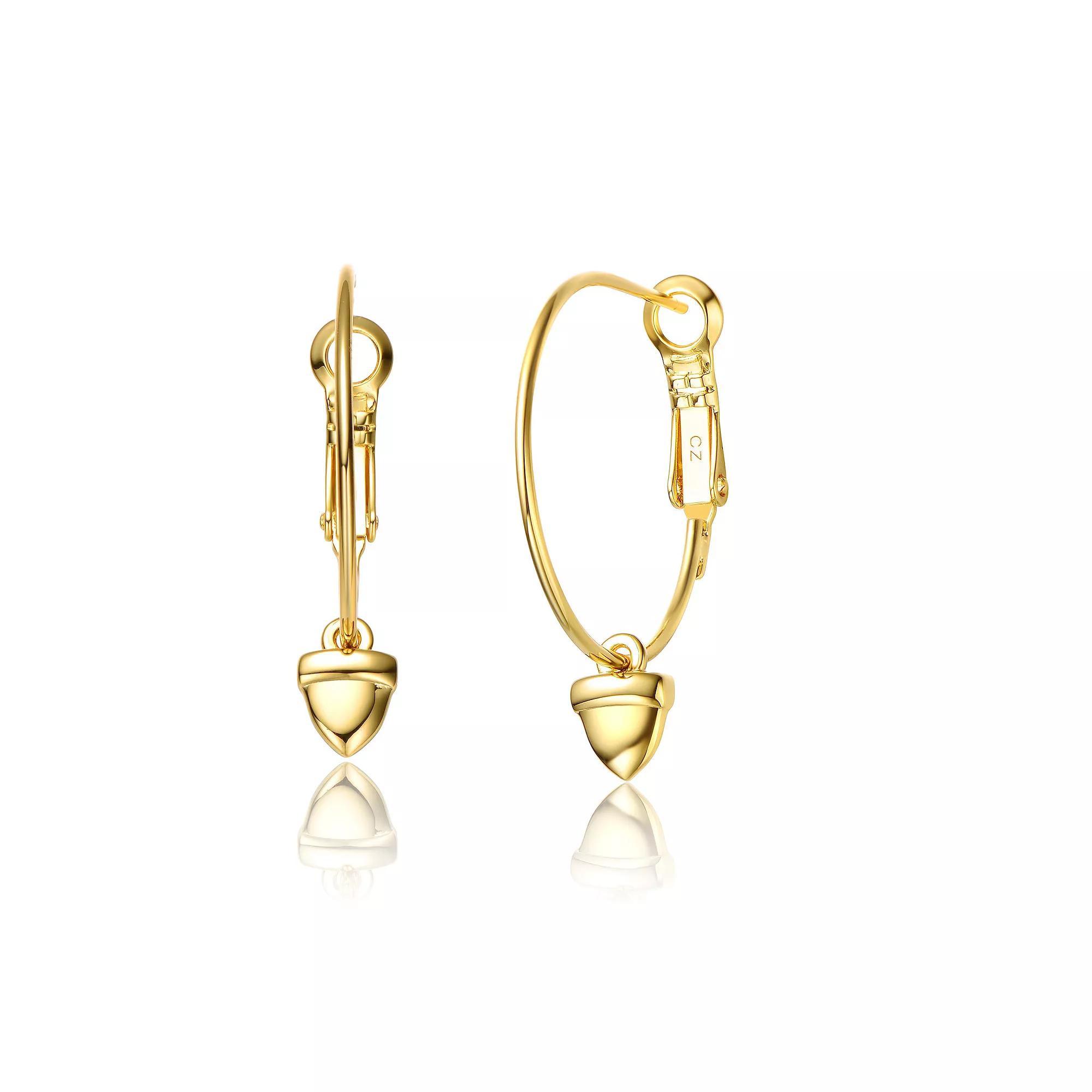 14k Gold Plated Cubic Zirconia Acorn Hoop Earrings, Womens, Gold Tone Product Image