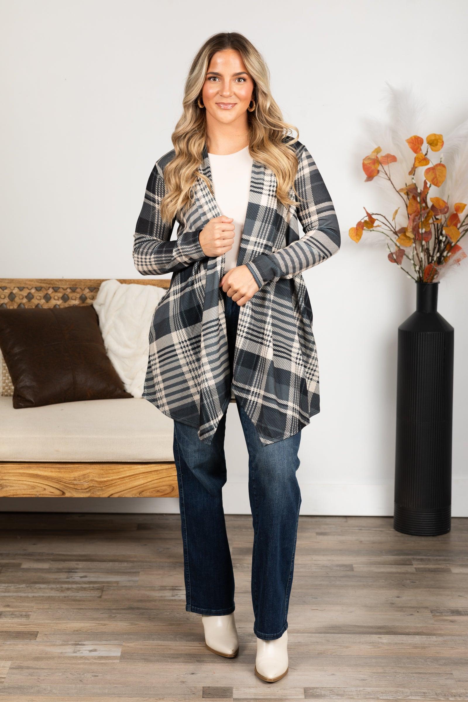 Charcoal Plaid Open Cardigan Product Image