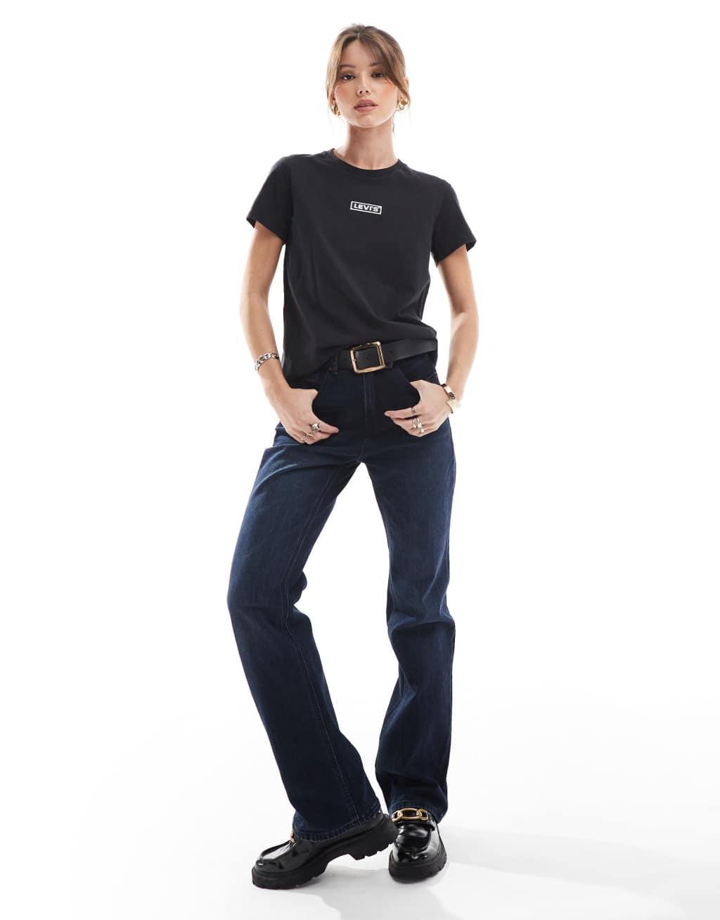 Levi's perfect shine box tab logo t-shirt in black Product Image