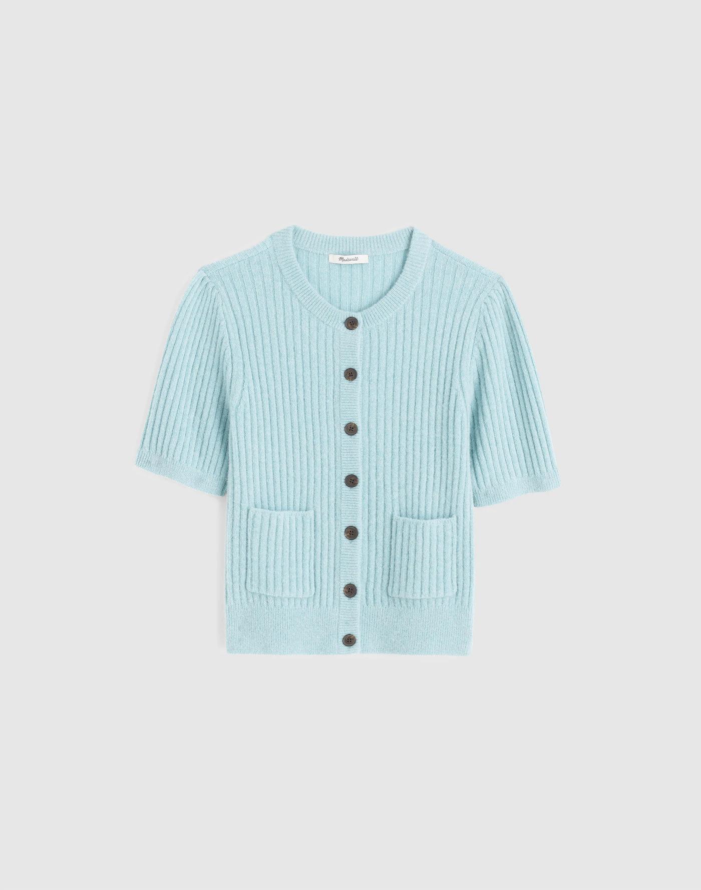 Patch-Pocket Puff-Sleeve Cardigan Product Image