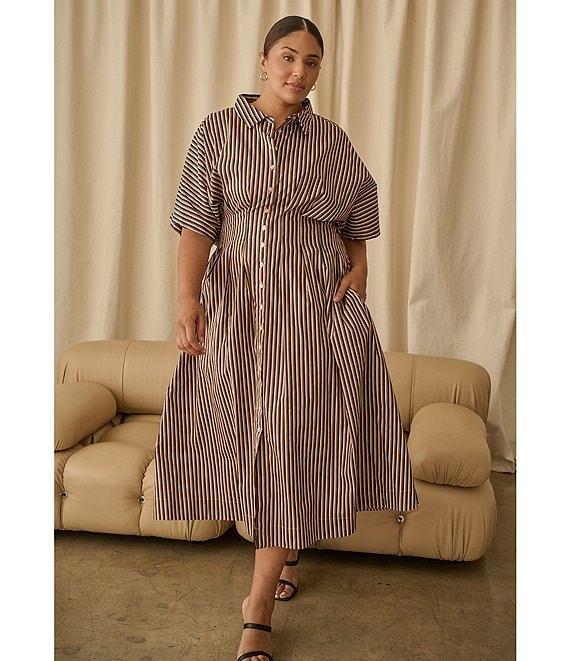Sugarlips Plus Size Striped Dolman Sleeve Shirt Dress Product Image