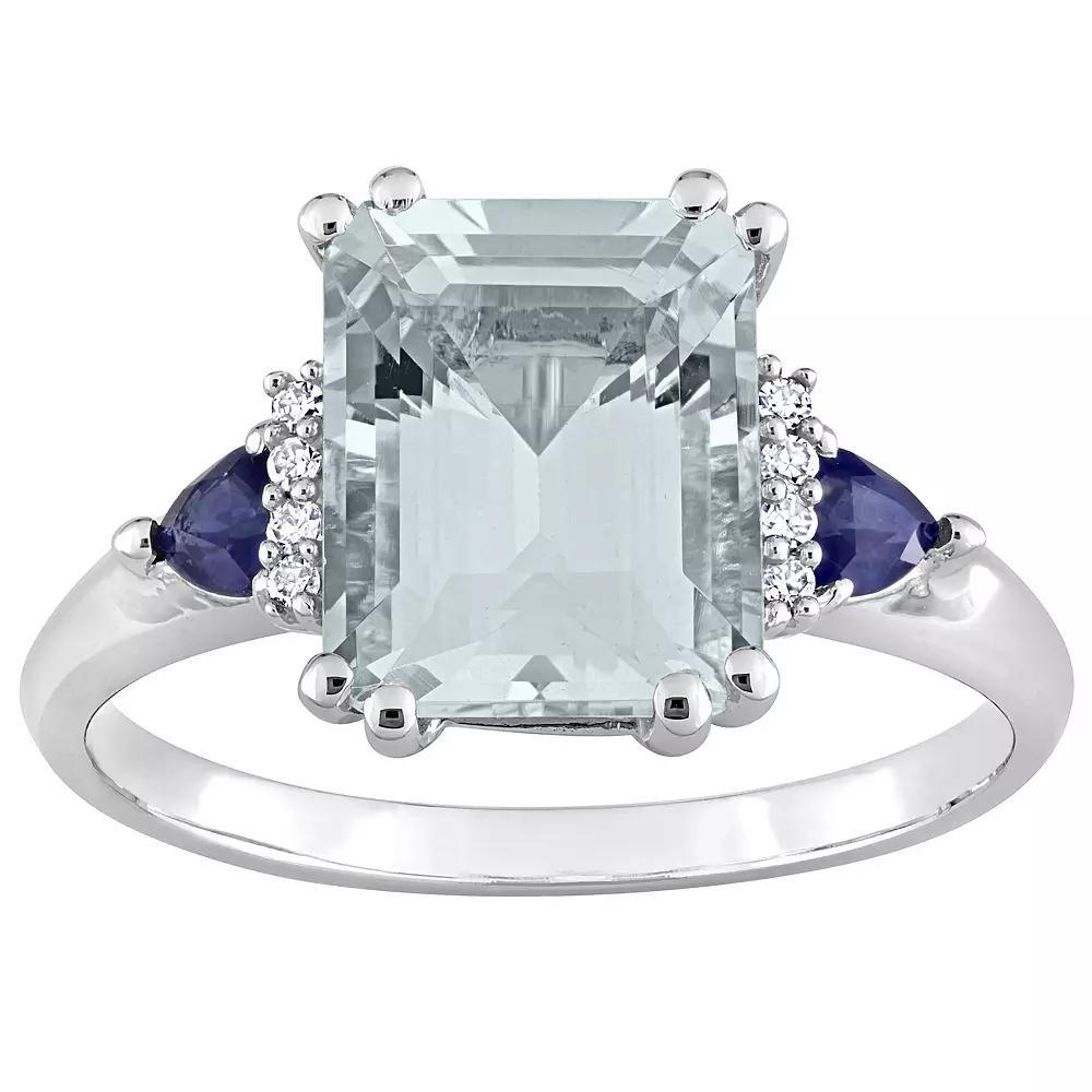 Stella Grace 14k White Gold Aquamarine, Blue Sapphire & Diamond Accent 3-Stone Ring, Women's, Size: 6 Product Image