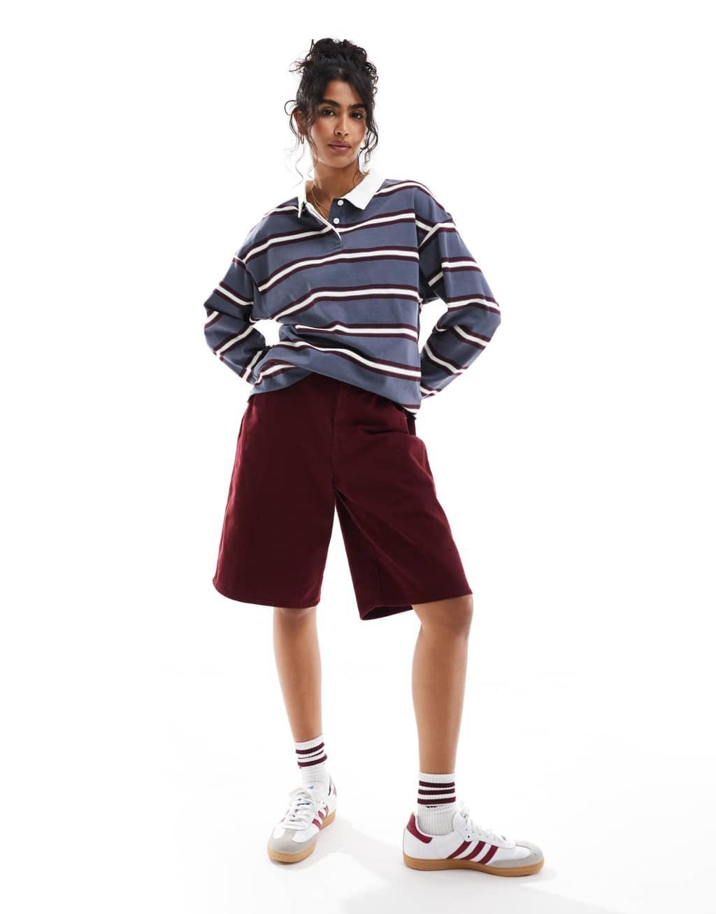 Cotton On long sleeve rugby polo shirt in blue stripe Product Image