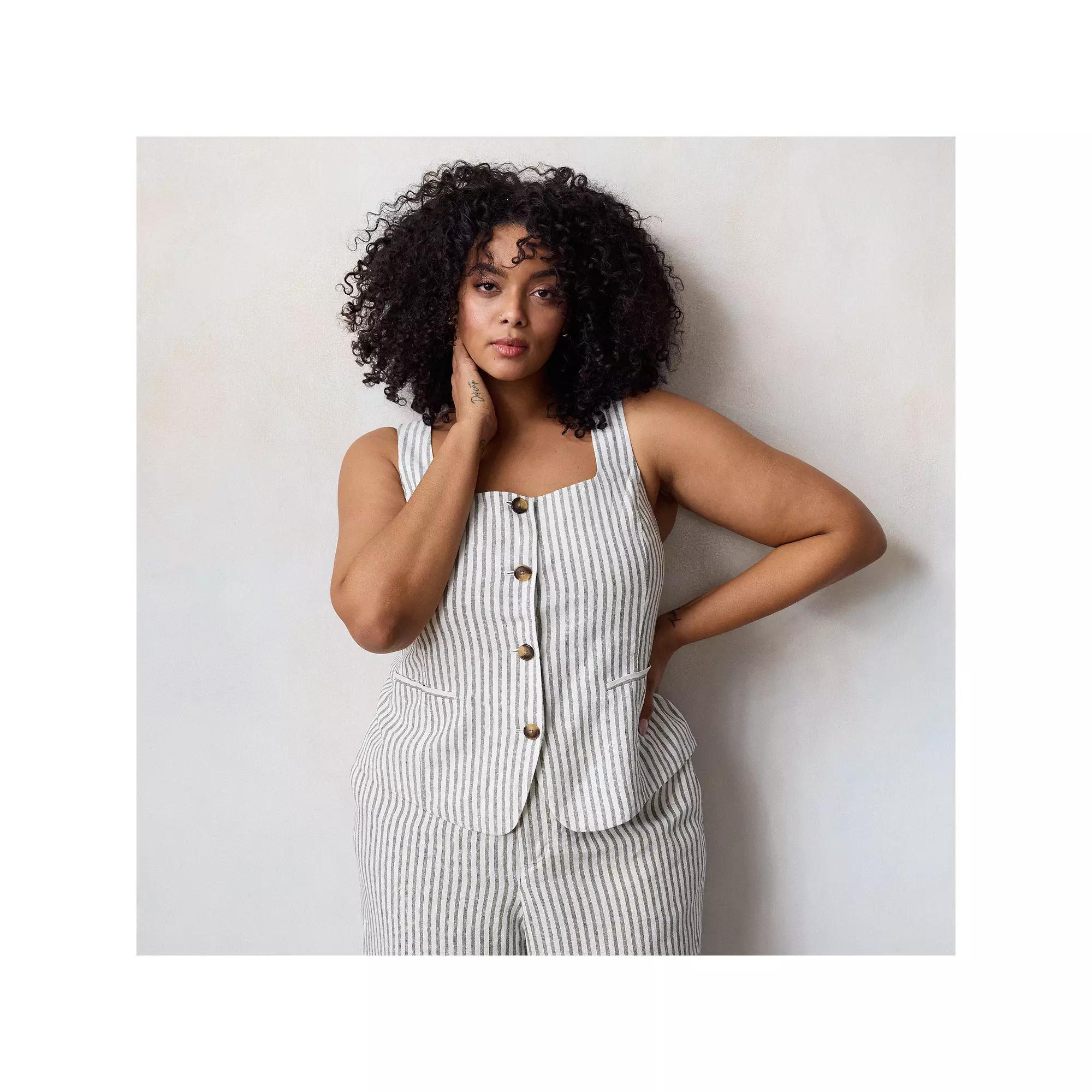 Plus Size LC Lauren Conrad Thin Strap Square Neck Vest, Women's, Size: 2XL, Green Monaco Stripe Product Image