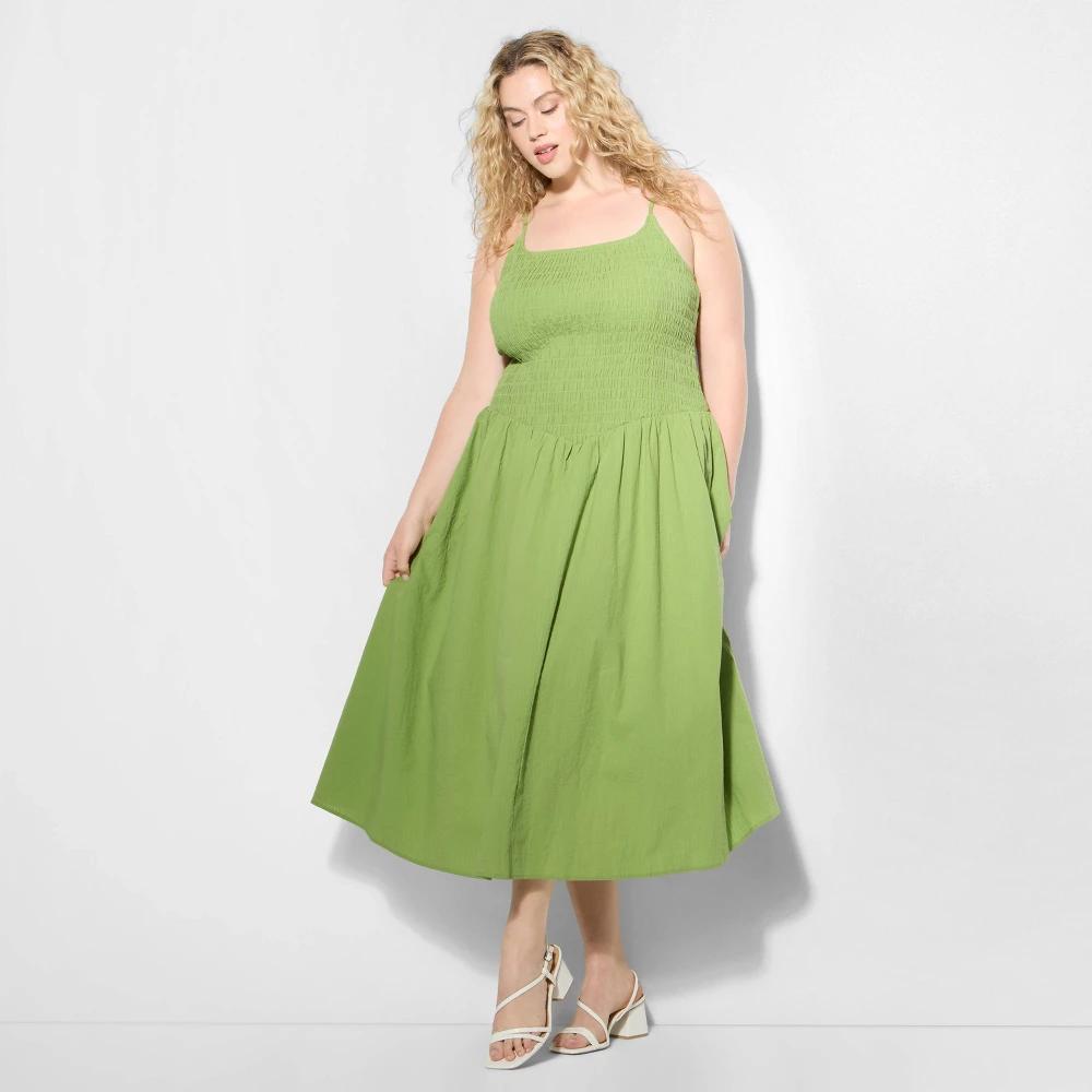 Women's Dropped Basque Waist Midi A-Line Dress - Wild Fable™ Green Product Image
