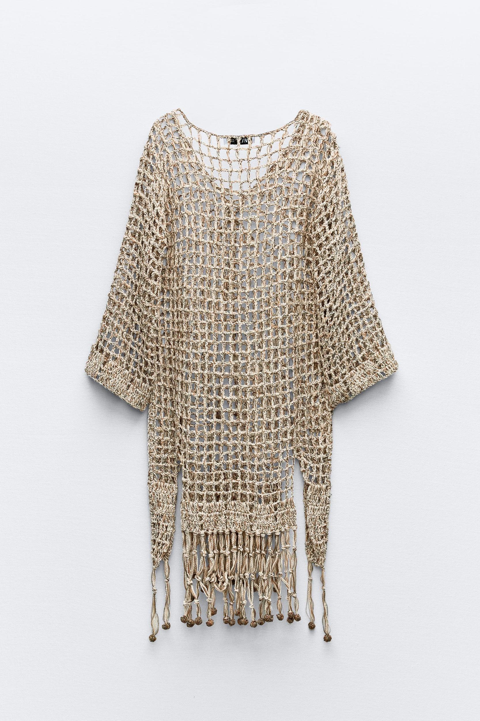TASSELED CROCHET KAFTAN DRESS Product Image
