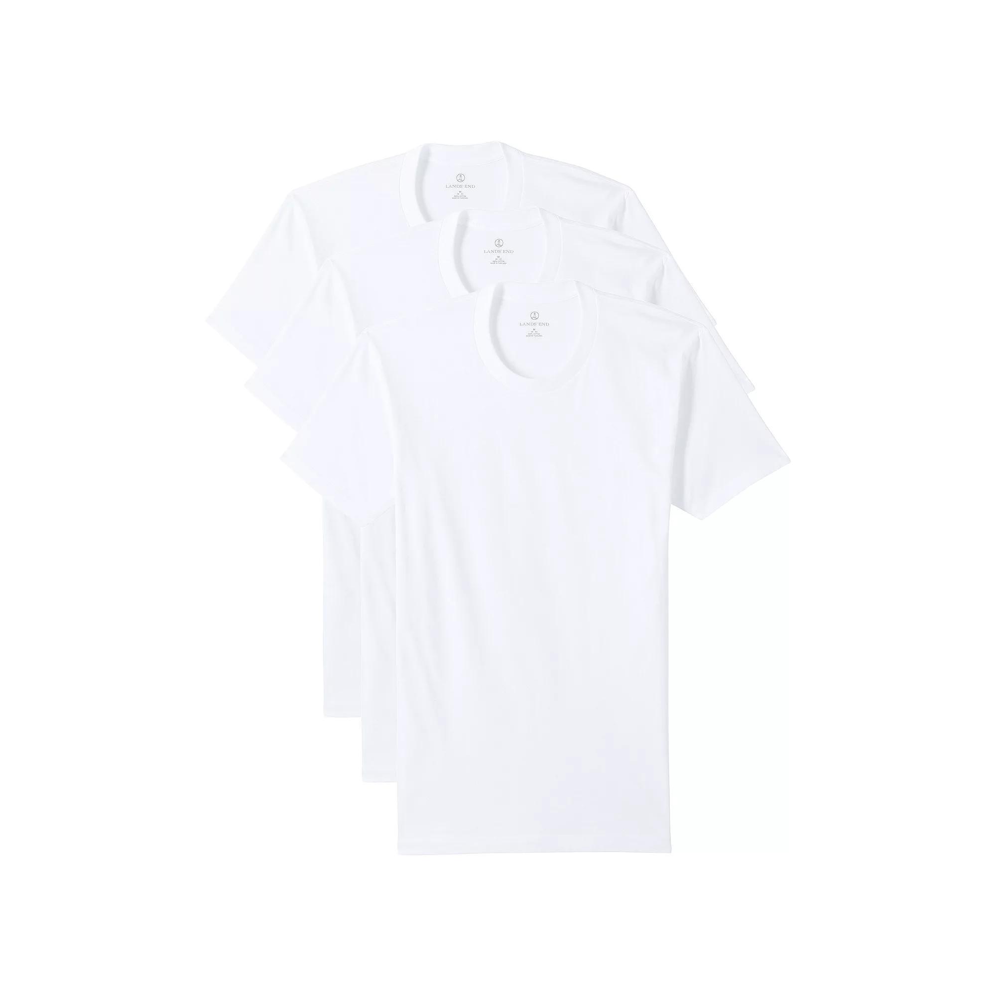 Men's Lands' End Crewneck 3-Pack Undershirt, Size: Large, White Product Image