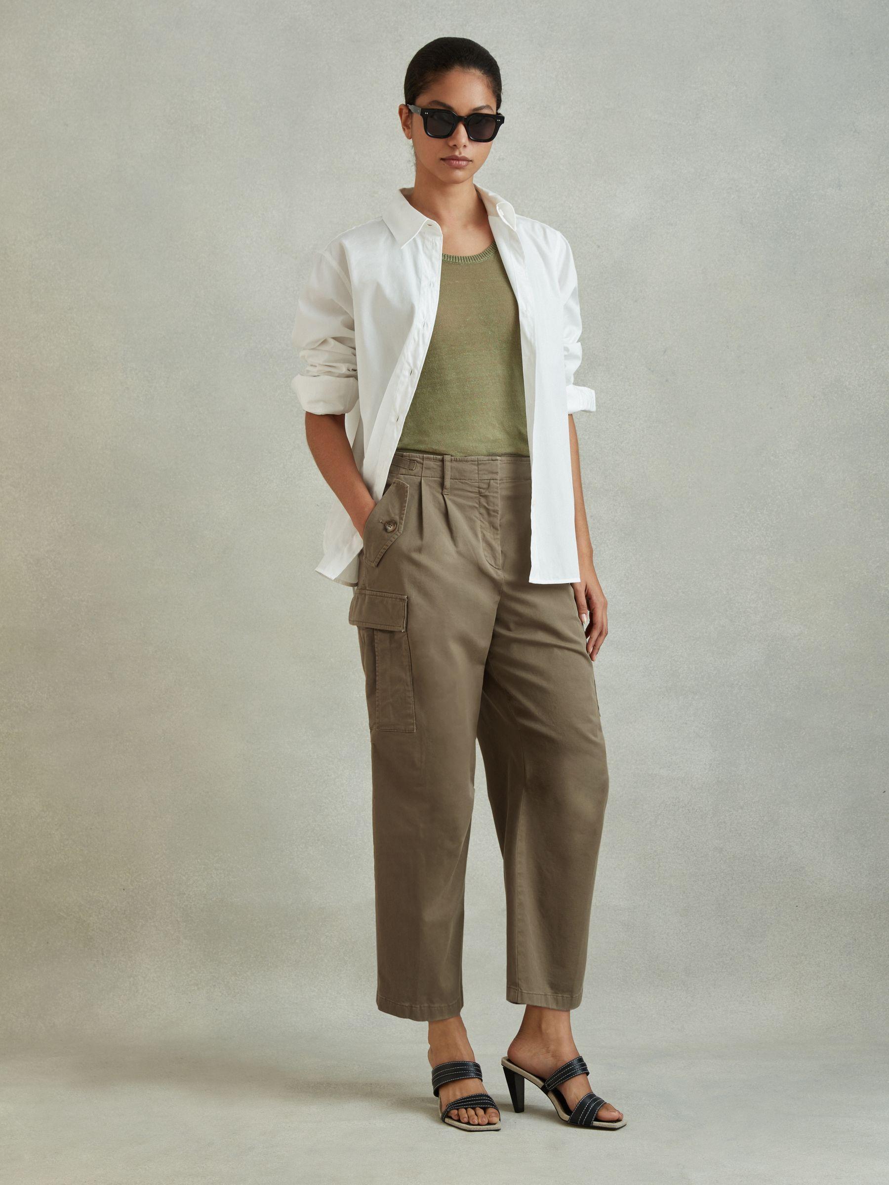 Cotton Blend Tapered Combat Trousers in Khaki Product Image