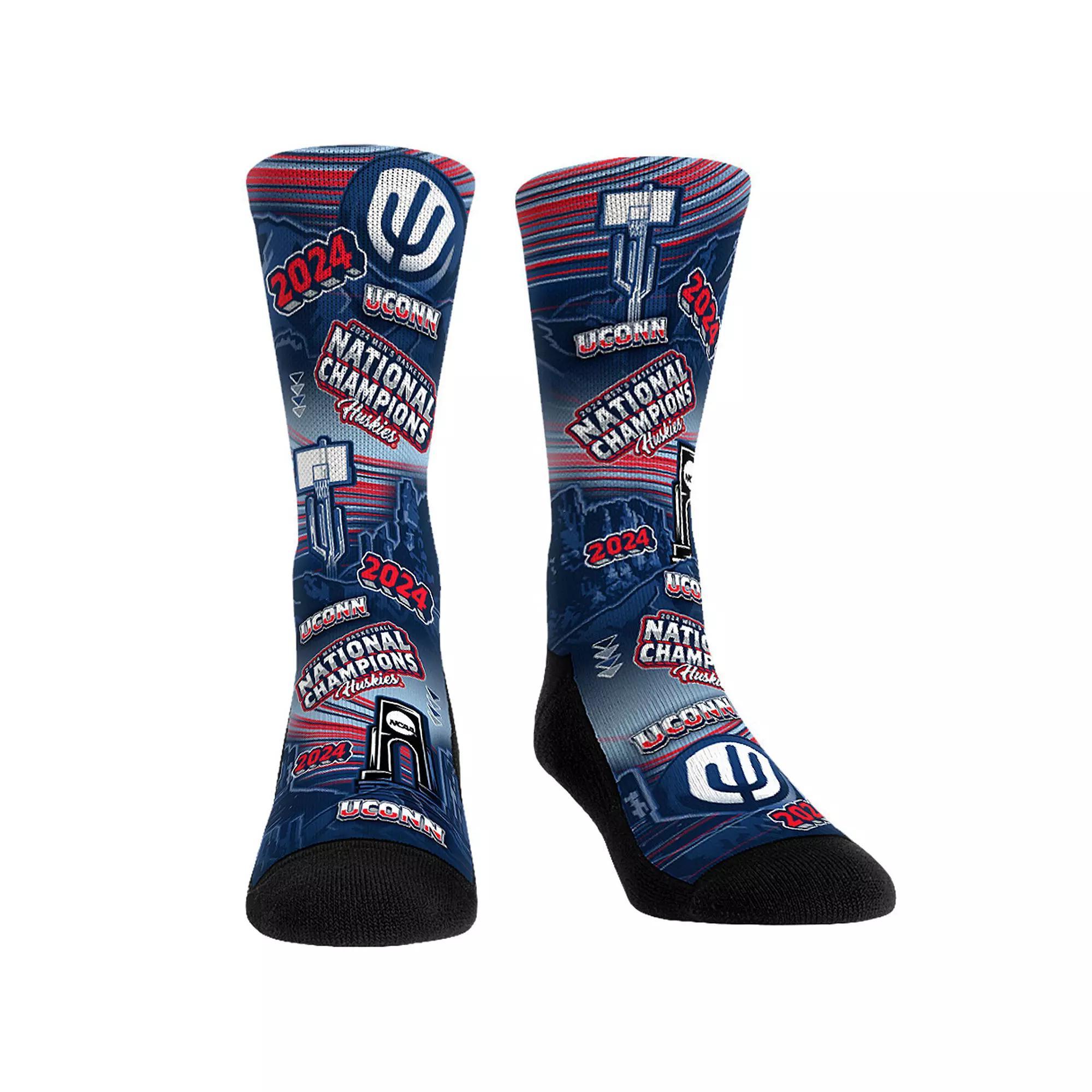 Unisex Rock Em Socks UConn Huskies 2024 NCAA Mens Basketball National Champions Canyon All-Over Crew Socks, Adult Unisex Blue Product Image