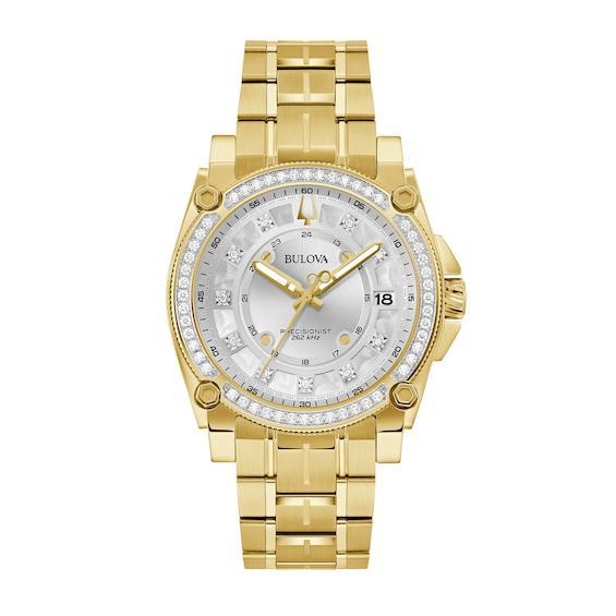 Men's Bulova Precisionist Champlain 3/4 CT. T.W Diamond Gold-Tone Watch with Silver-Tone Dial (Model: 98J120) Product Image