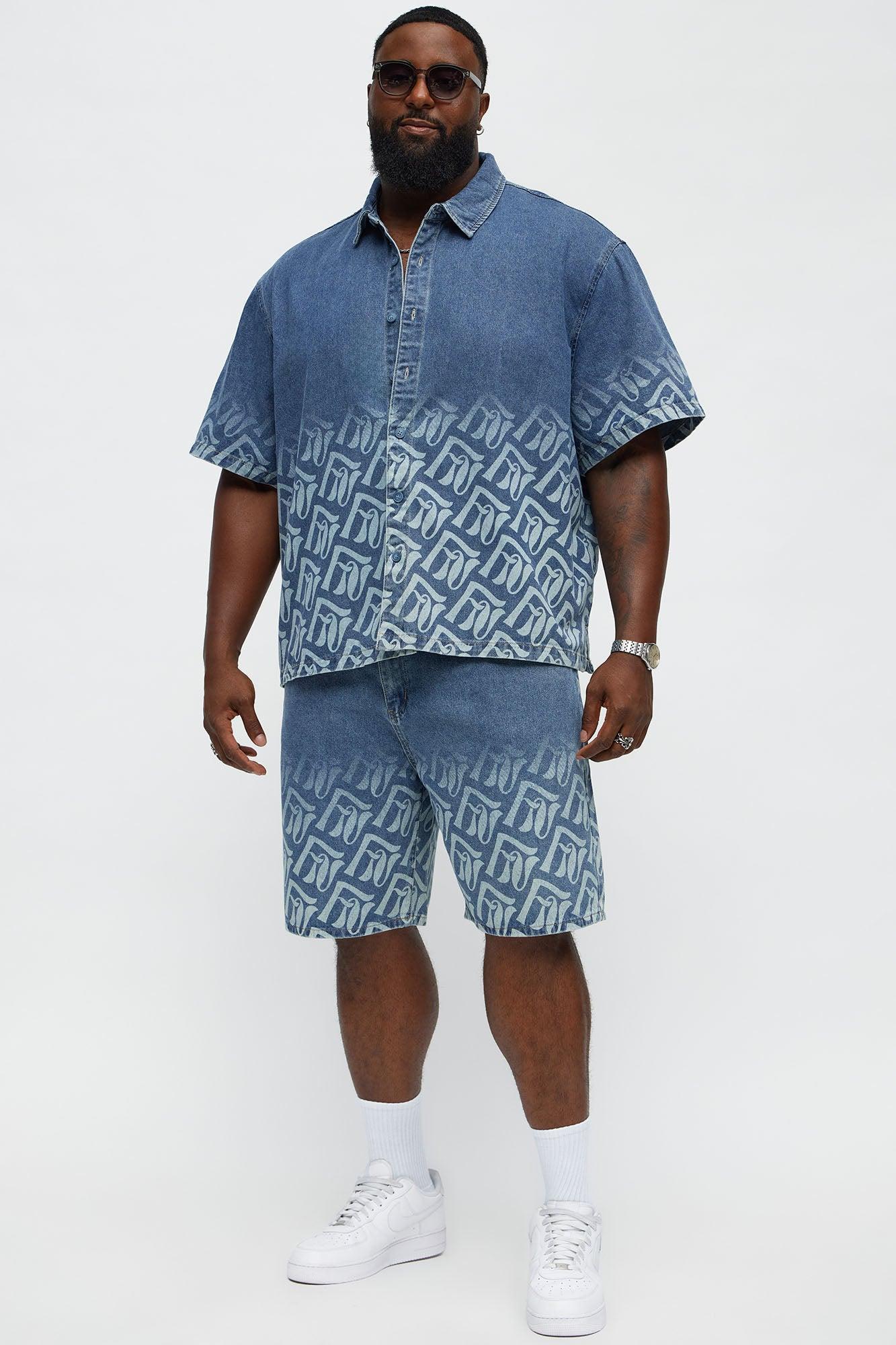 Relaxed Chateau Monogram Denim Shorts - Light Blue Wash Product Image