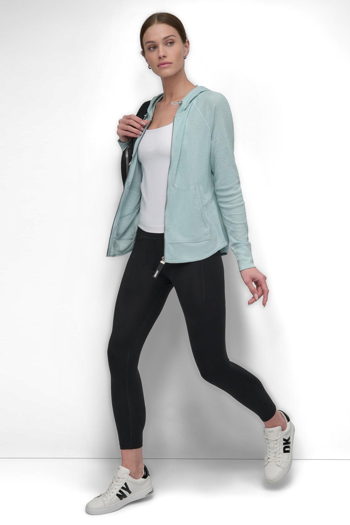 FULL ZIP MINI SLUB WAFFLE HOODIE WITH POCKETS Product Image