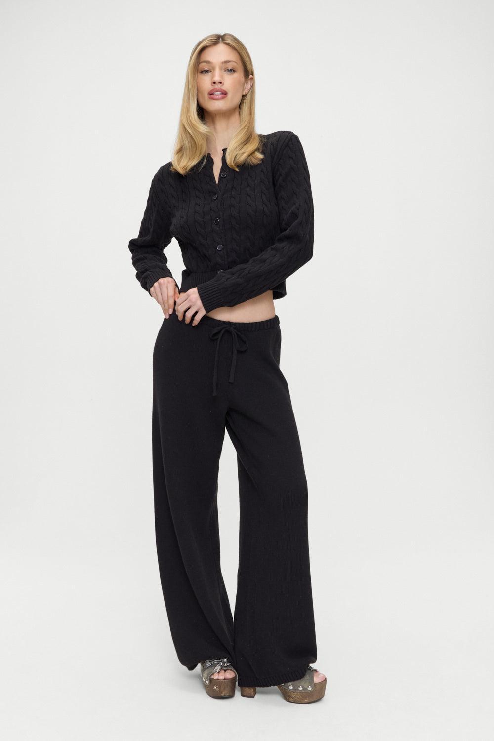 Dudley Cable Knit Cardigan - Black Product Image