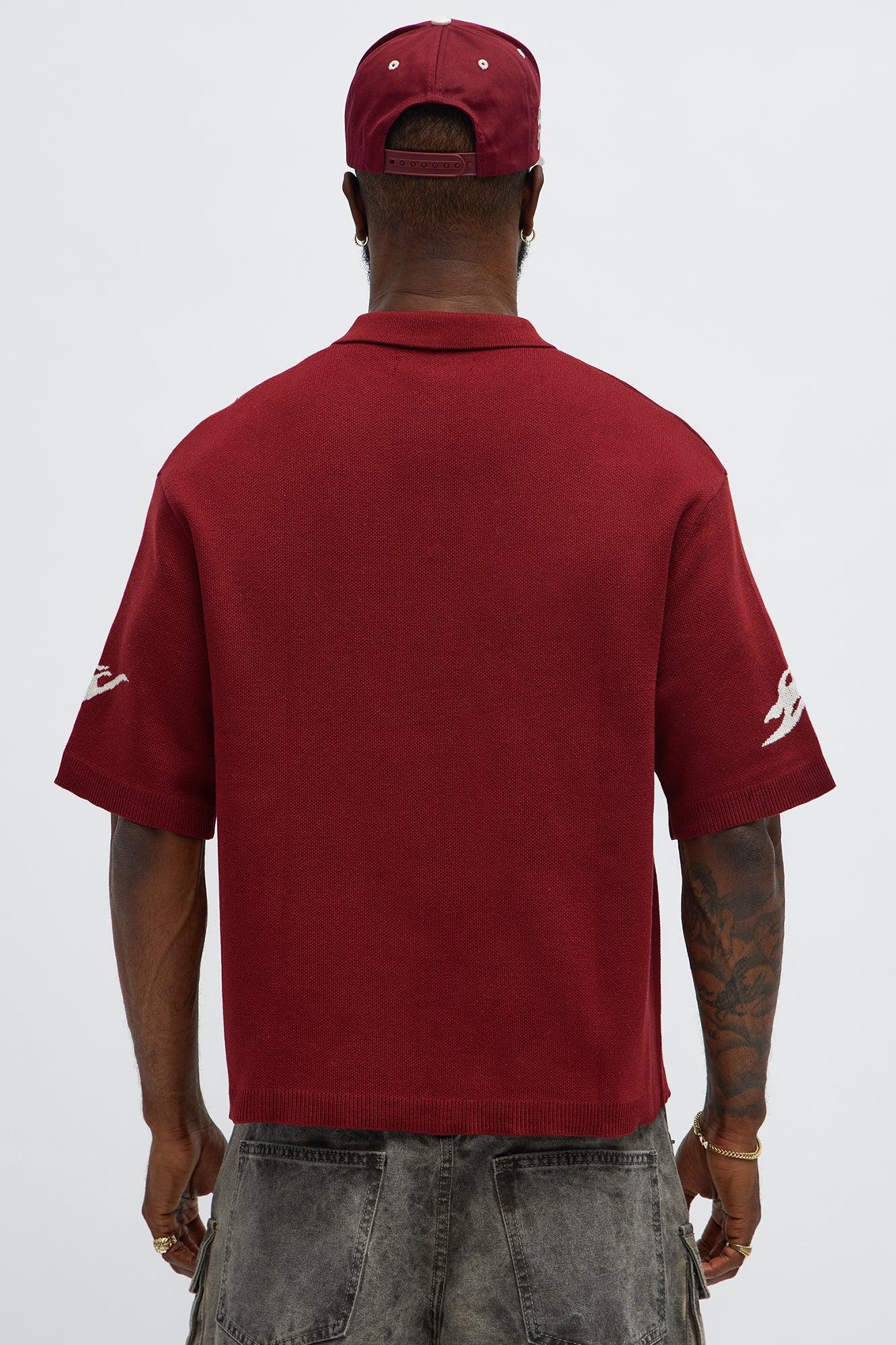Regular Fit 13 Button Up Sweater Shirt - Red/White Product Image