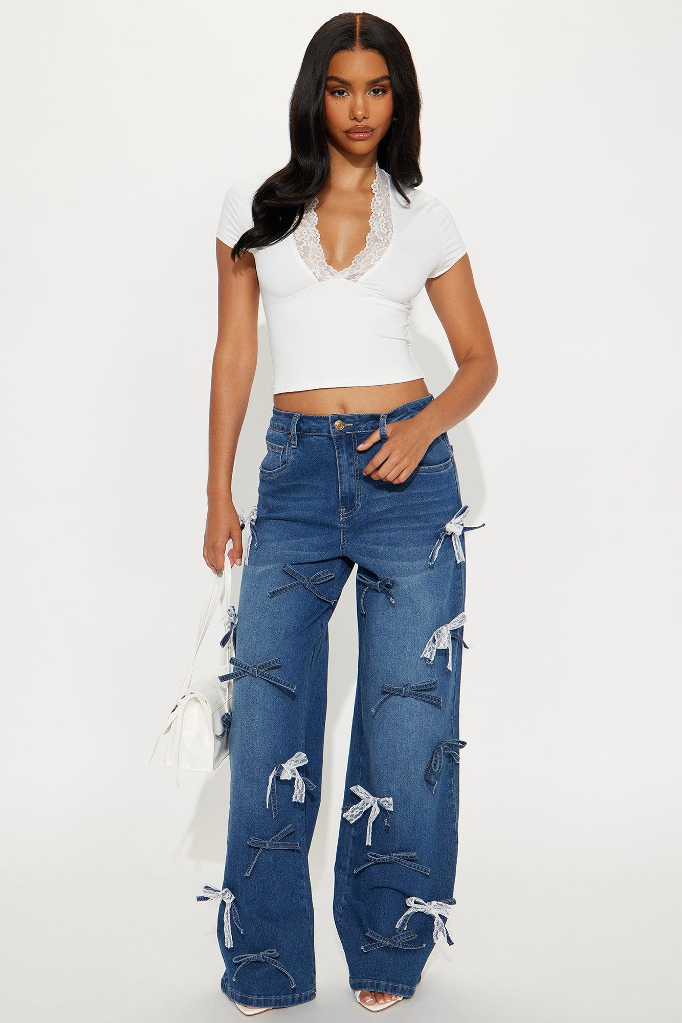 Bowtiful Tinted Wide Leg Jeans - Dark Wash Female Product Image