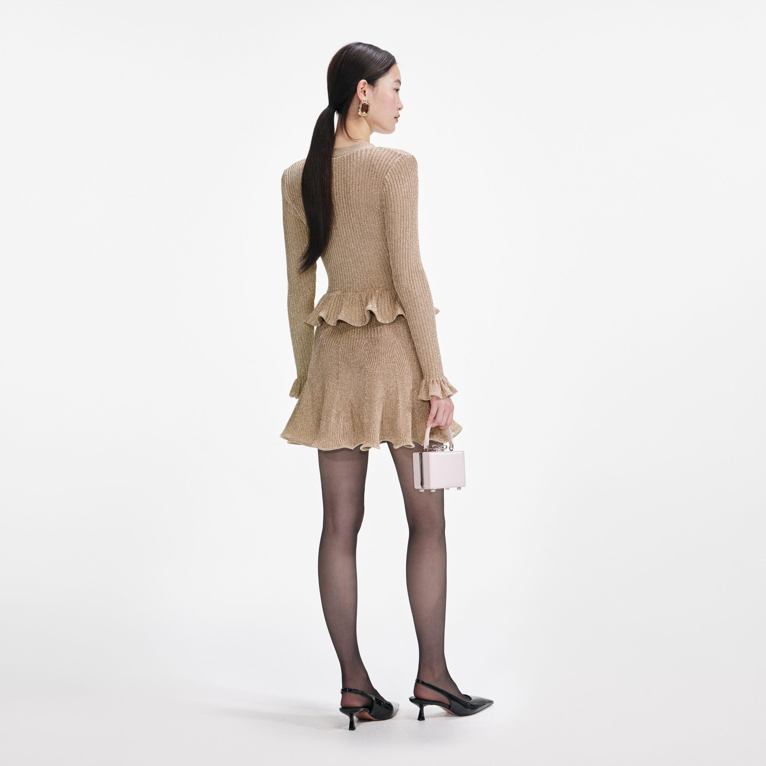 Gold Lurex Peplum Knit Mini Dress Product Image