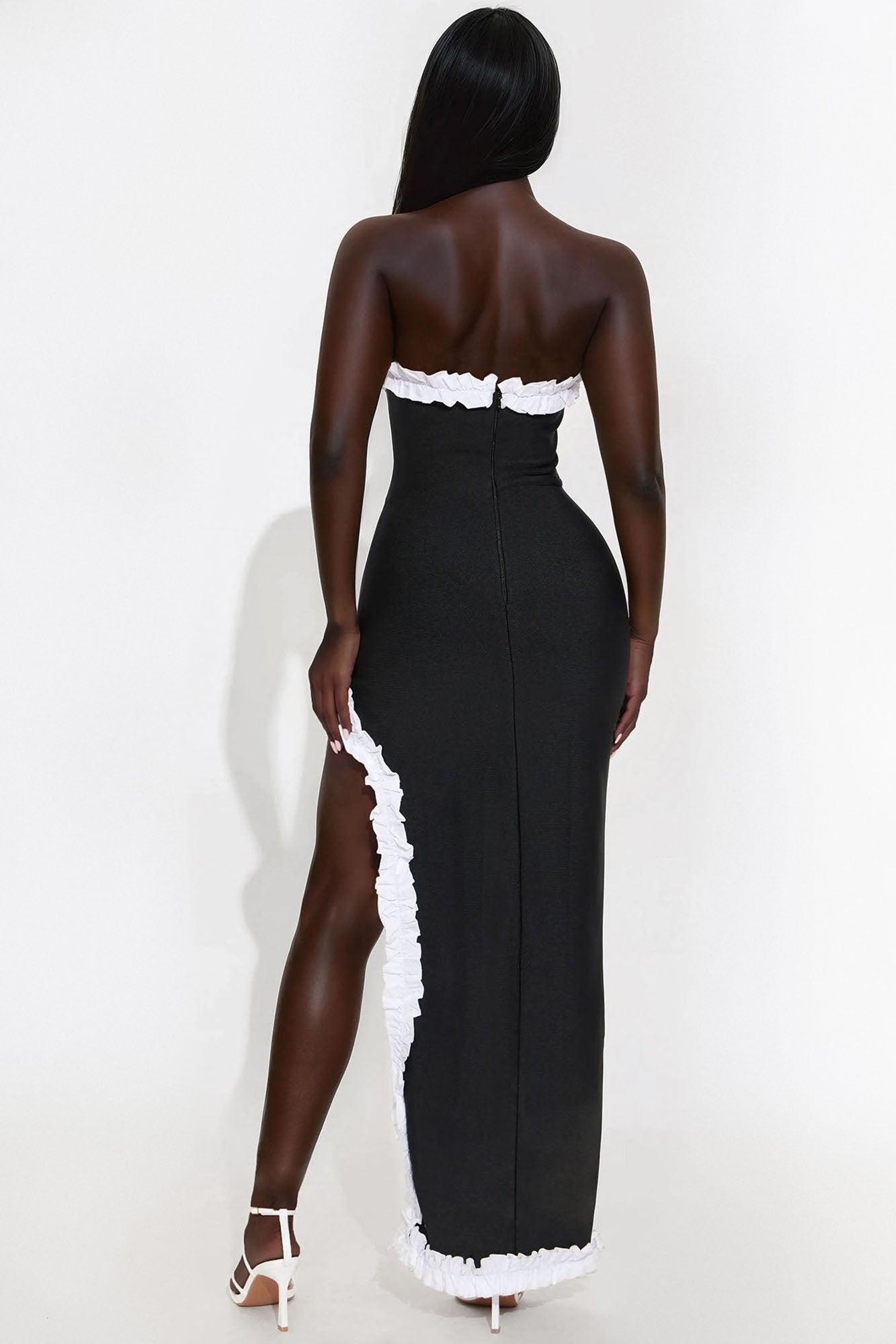 Samantha Contrast Bandage Maxi Tube Dress - Black/White Product Image