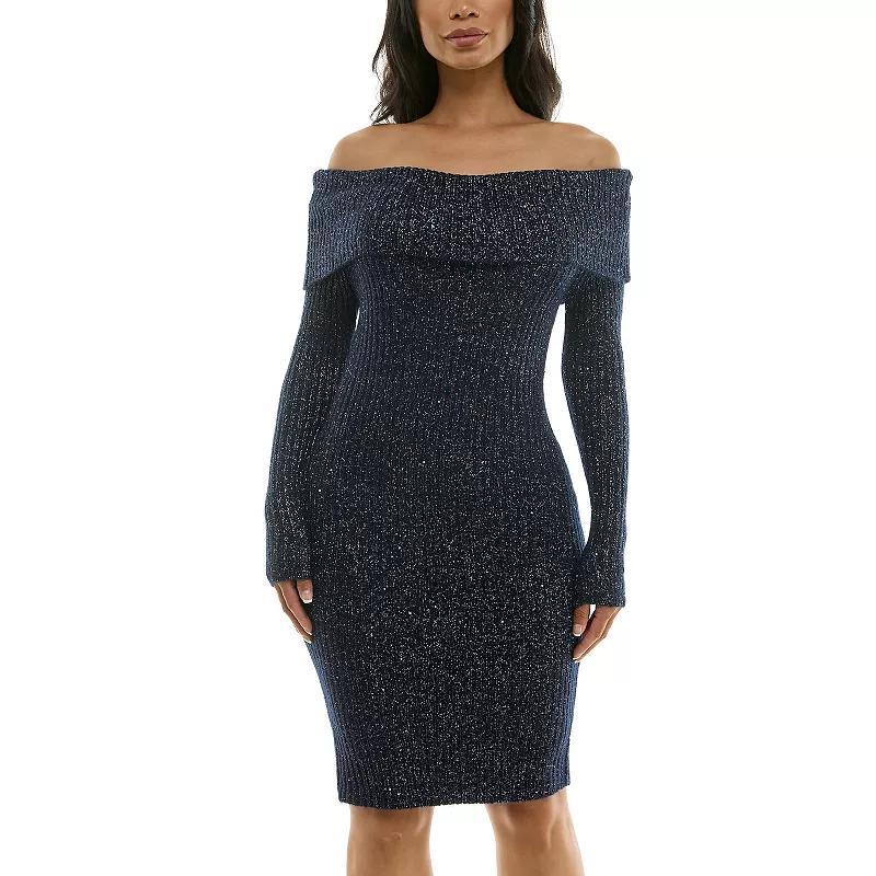 Women's Nina Leonard Fold-Over Lurex Sweater Dress, Size: Medium, Rich Green Product Image