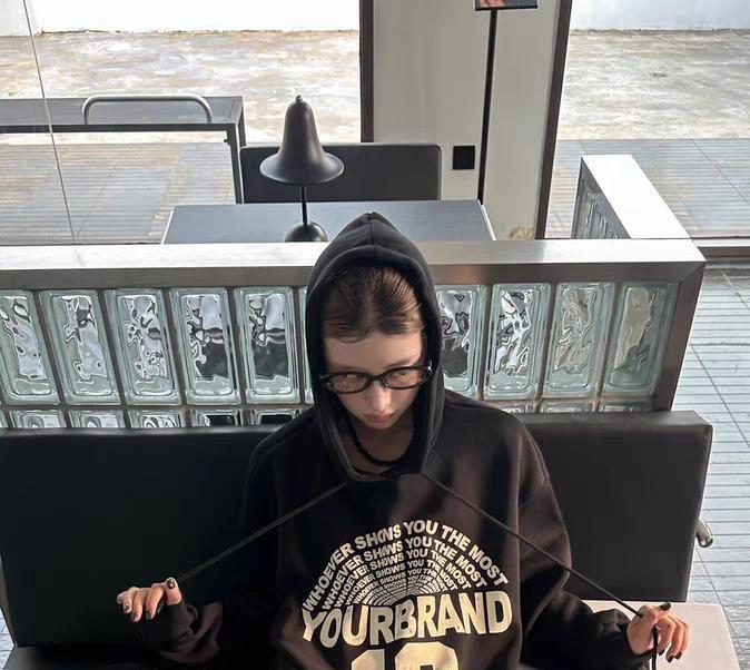 Lettering Print Drawstring Hoodie Product Image