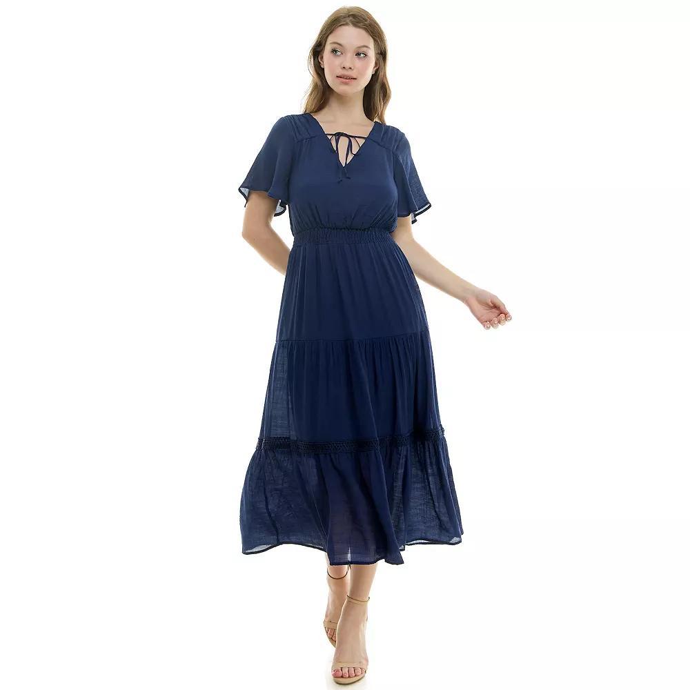 Womens Luxology Tie-Front Tiered Midi Gauze Dress Burnt Pink Product Image