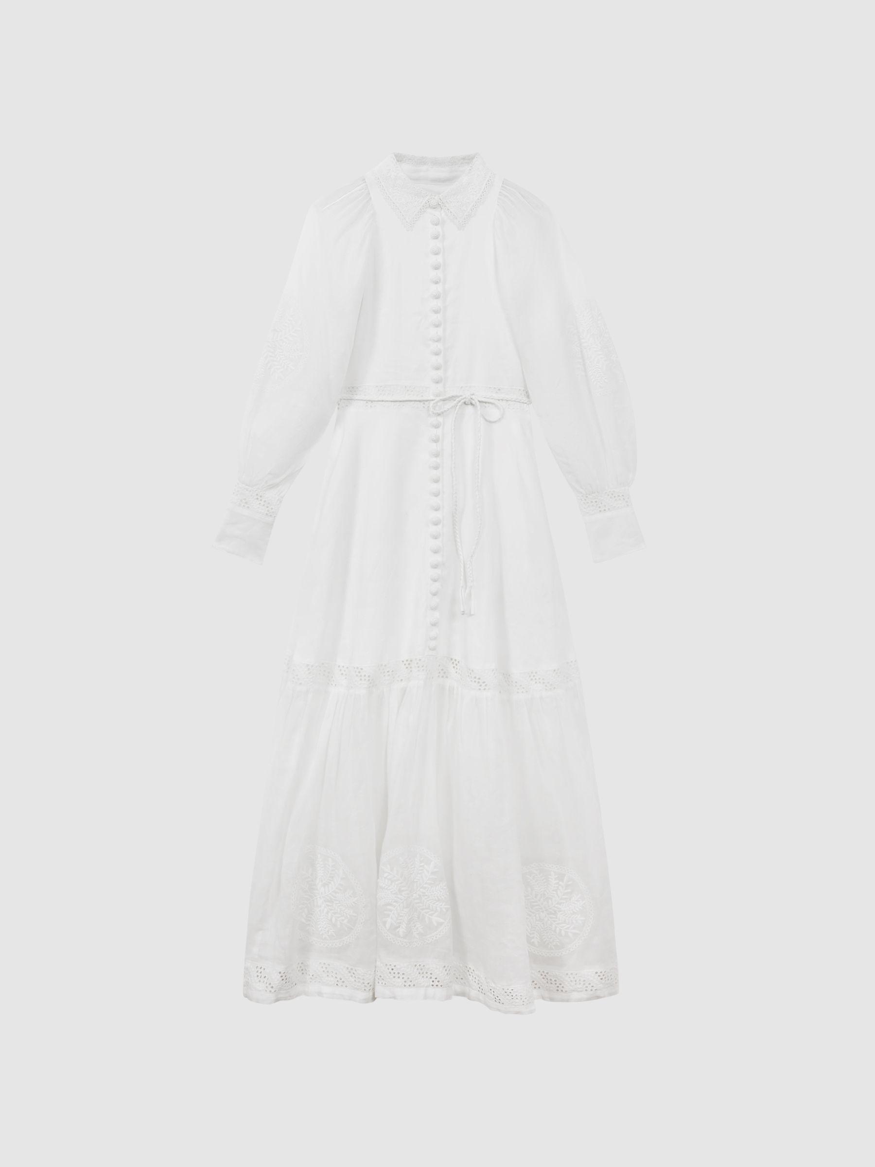 Joslin Linen Blouson Sleeve Maxi Dress in White Product Image