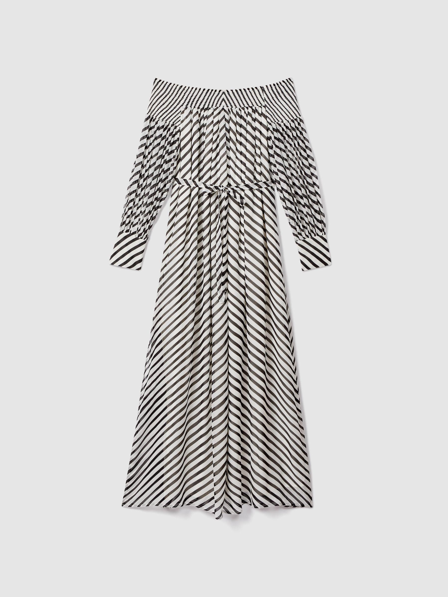 Striped Bardot Maxi Dress in Black/Cream Product Image