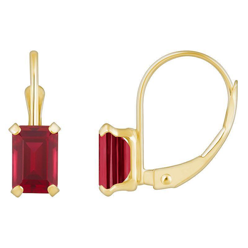 Celebration Gems 10k Gold Emerald Cut Lab-Created Ruby Leverback Earrings, Women's, 10k Whgold Product Image
