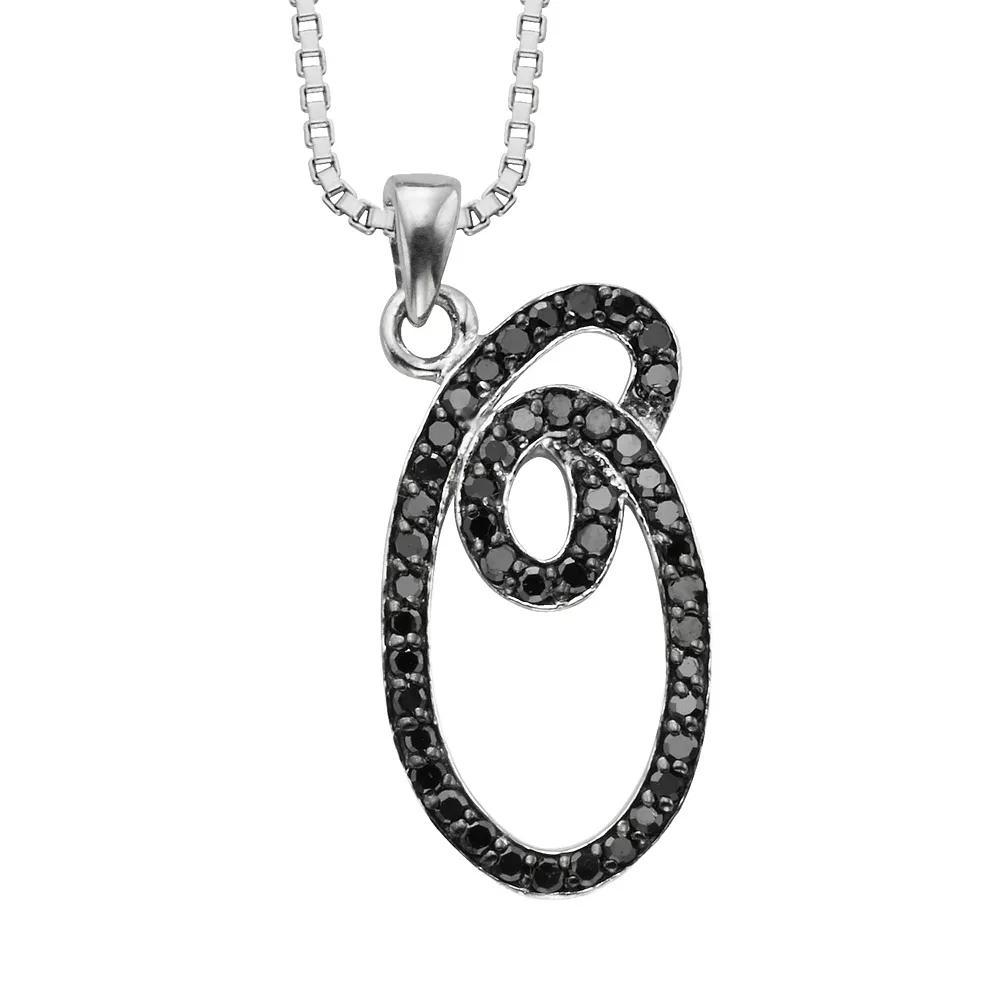Jewelexcess Sterling Silver 1/4-ct. T.W. Black Diamond Initial Pendant, Women's, Size: 18", Q Product Image