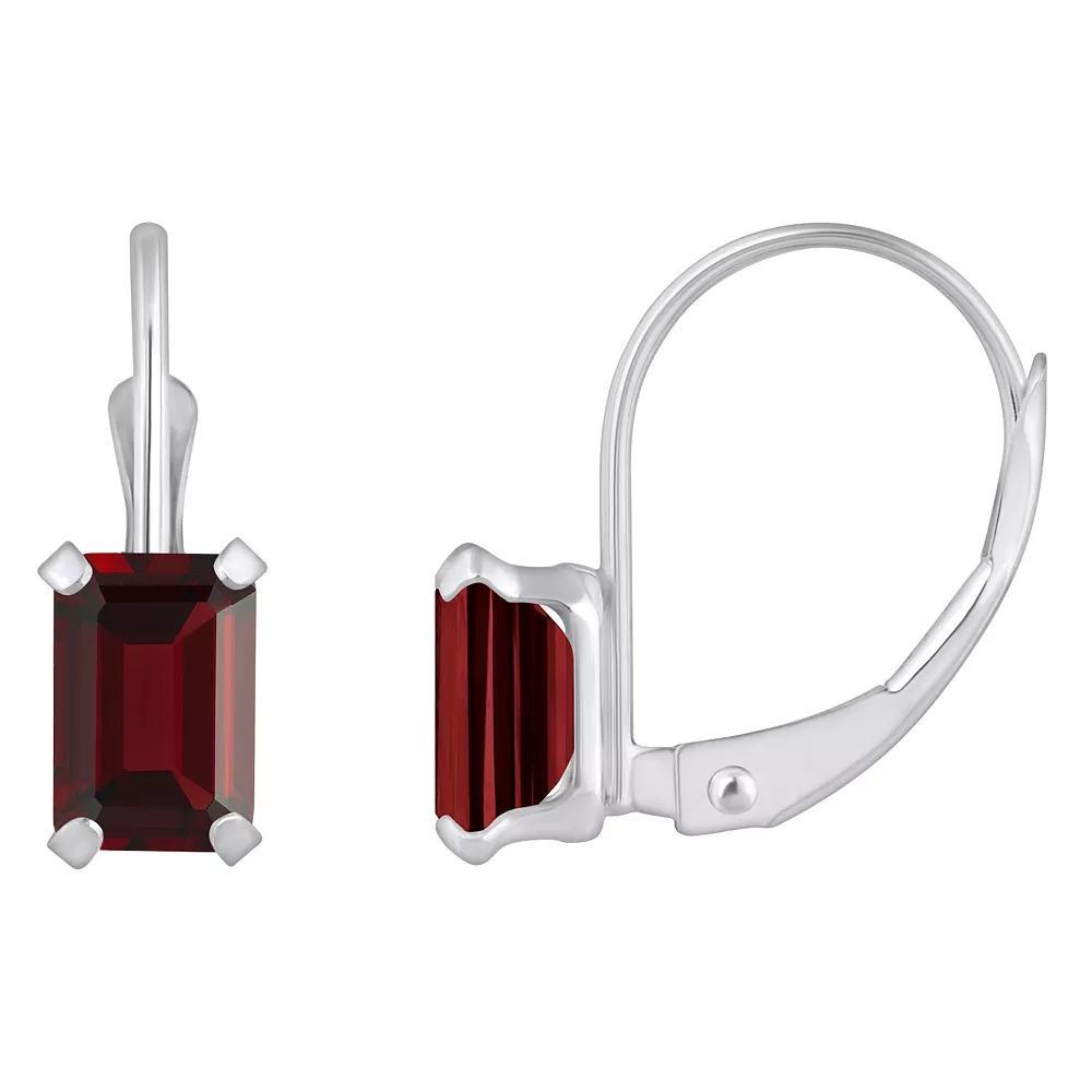 Celebration Gems 10k Gold Emerald Cut Garnet Leverback Earrings, Women's Product Image