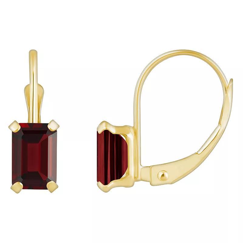 Celebration Gems 10k Gold Emerald Cut Garnet Leverback Earrings, Women's Product Image