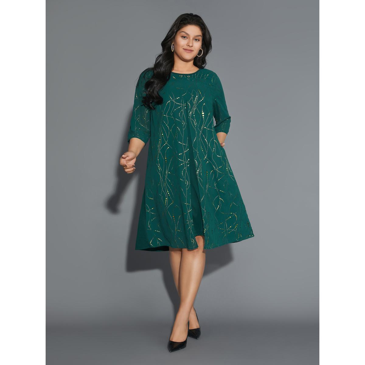 Plus Size Glitter 2-In-1 Layered Dress DarkGreen Women Cocktail Overlapping Party Curvy Bloomchic 10/M Product Image