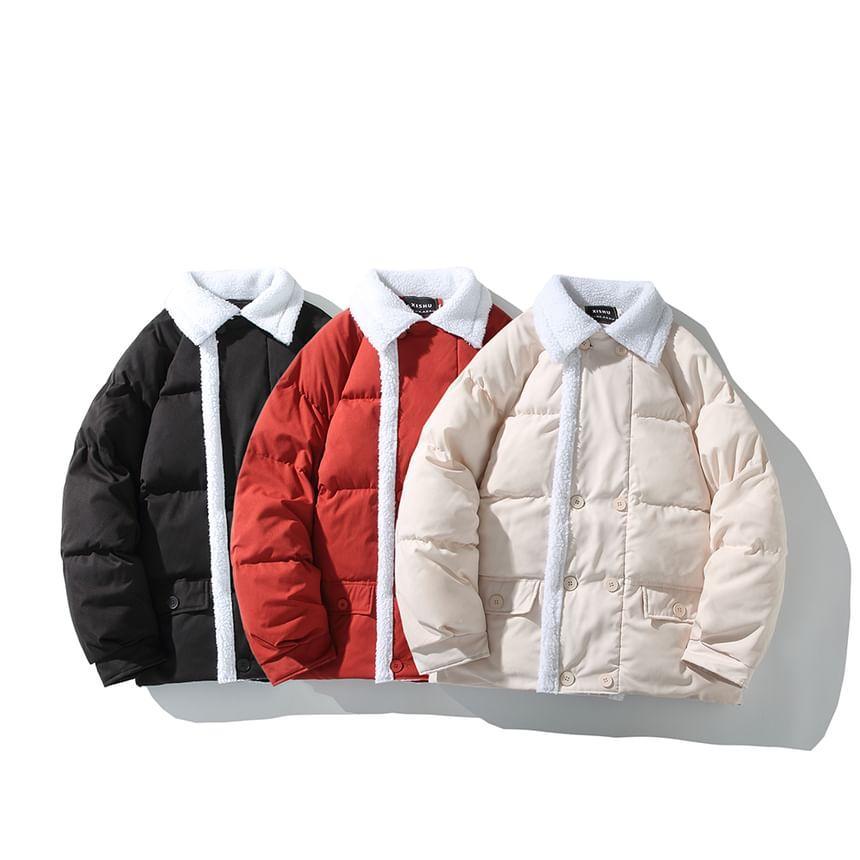 Couple Matching Collared Fleece-Lined Button Puffer Jacket Product Image
