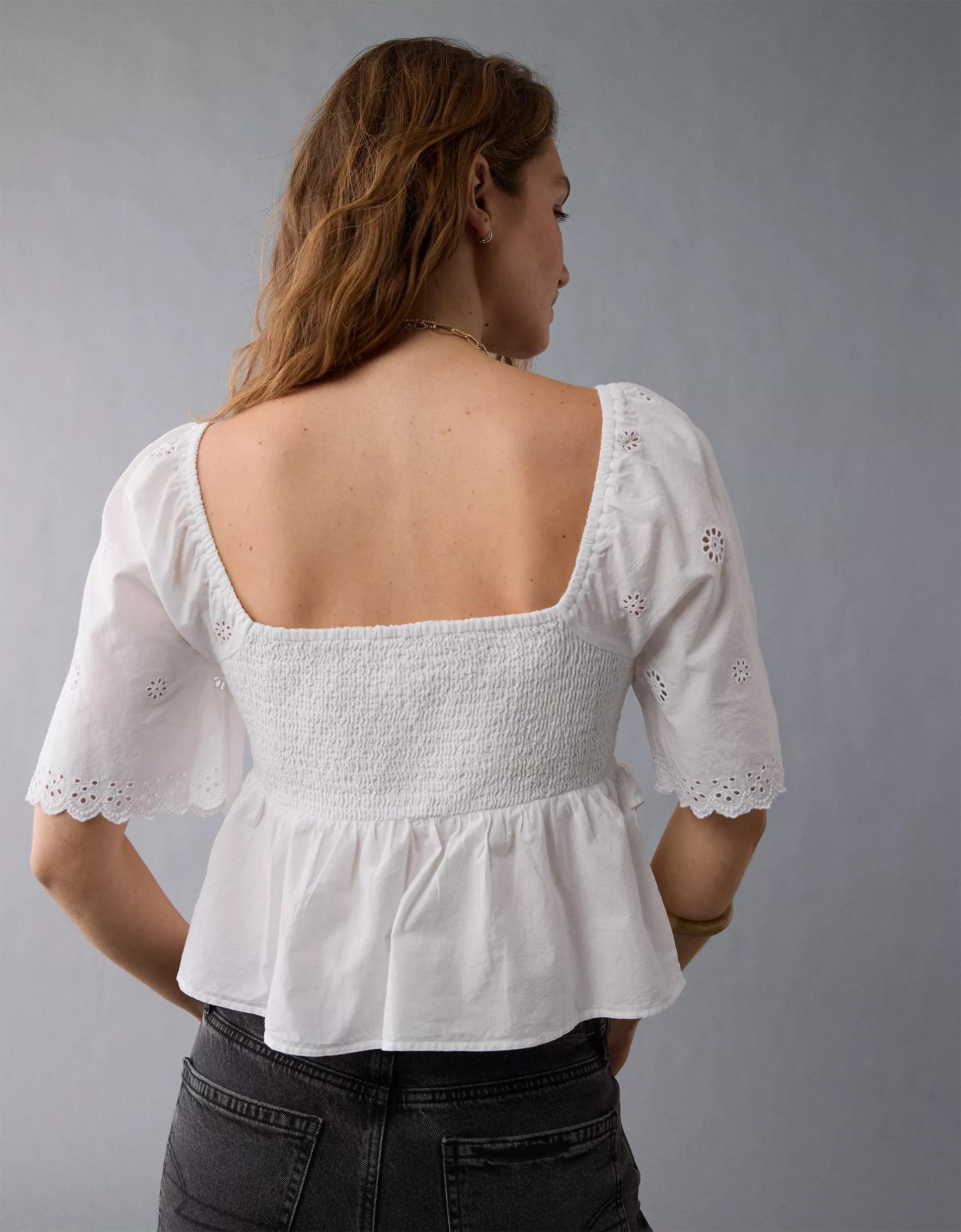 AE Flutter Sleeve Eyelet Babydoll Blouse Product Image