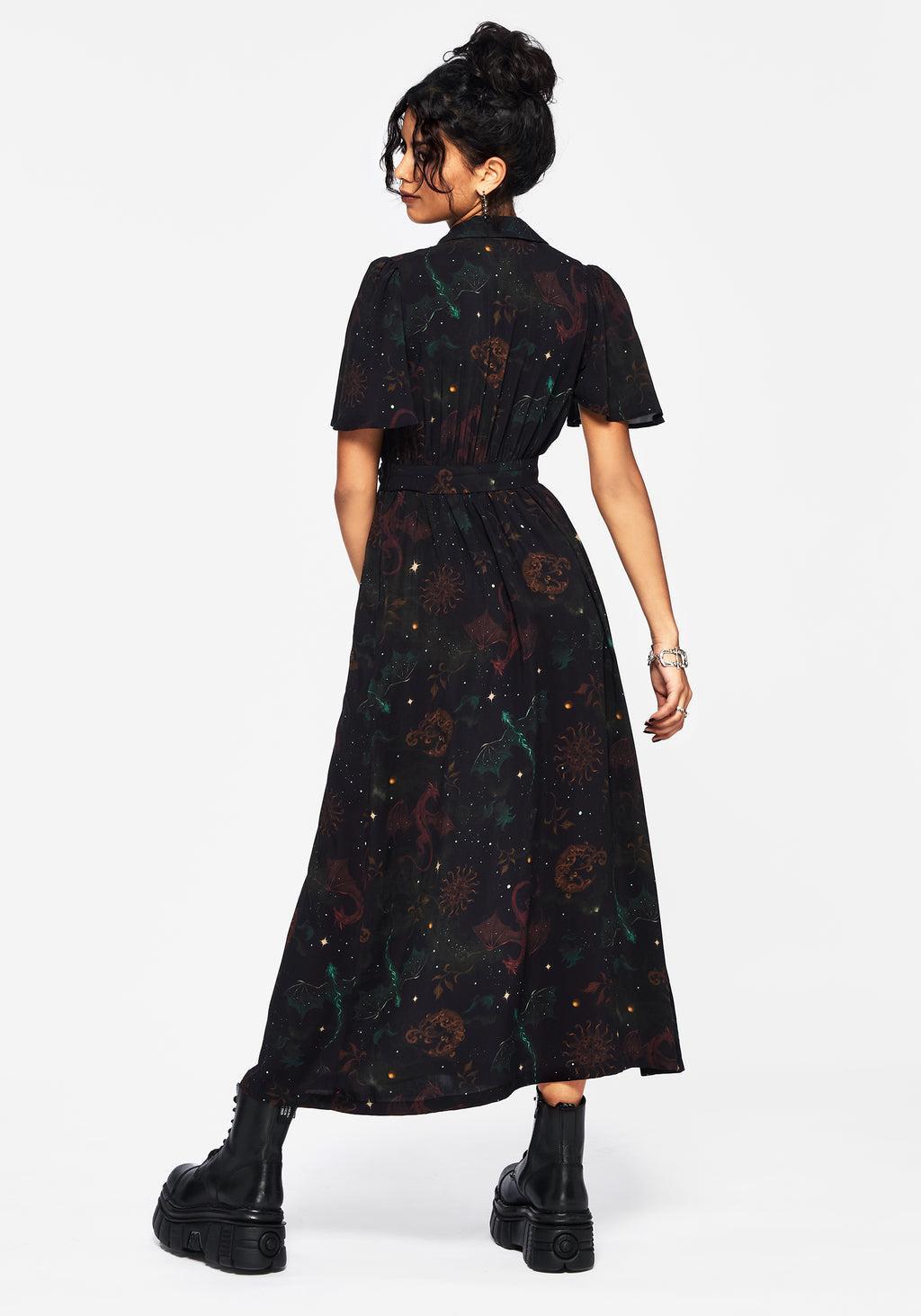 Phoenix Dragon Printed Wrap Midaxi Shirt Dress Product Image