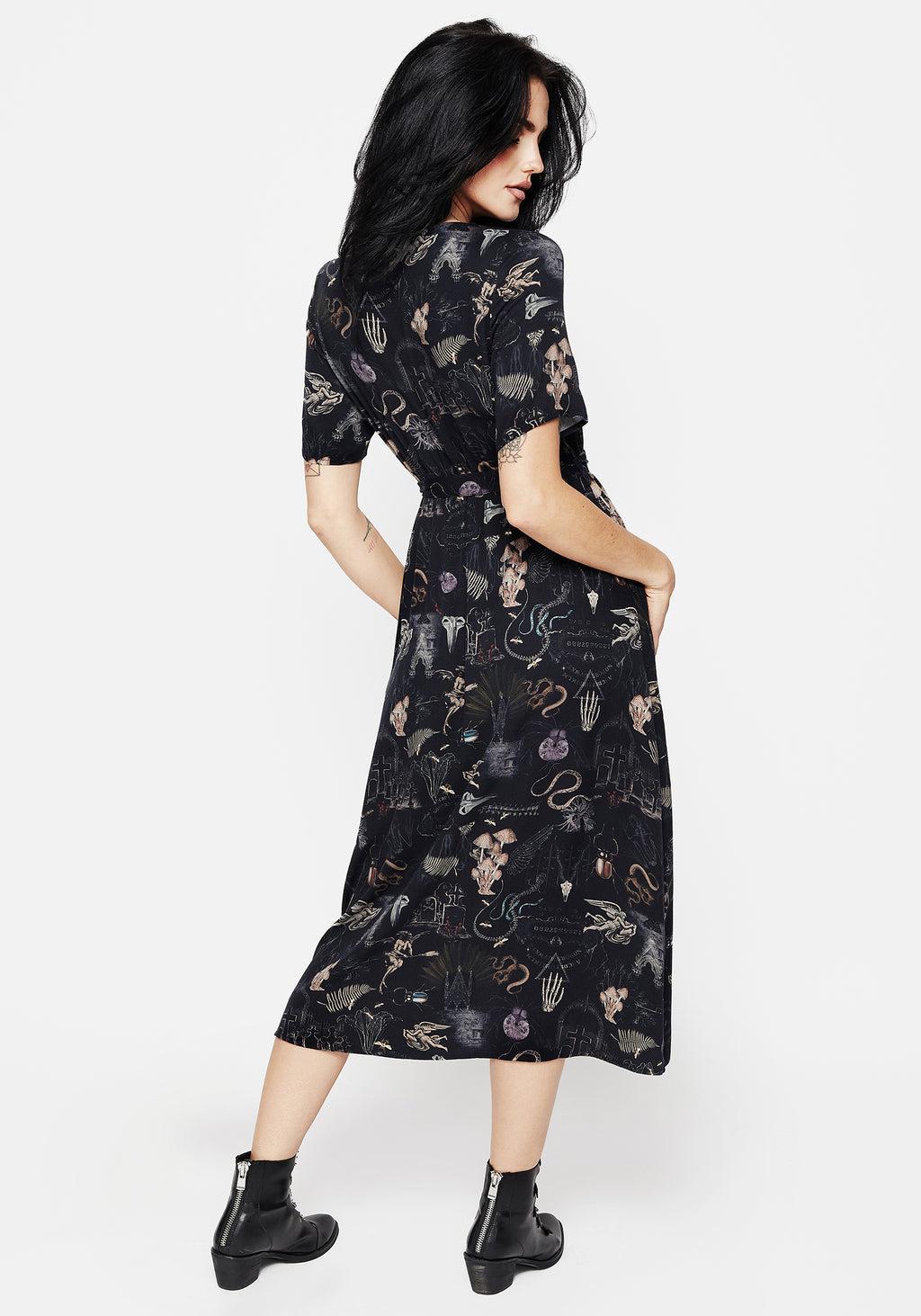 Maudeline Victoriana Print Eco-Viscose Midi Wrap Dress Product Image