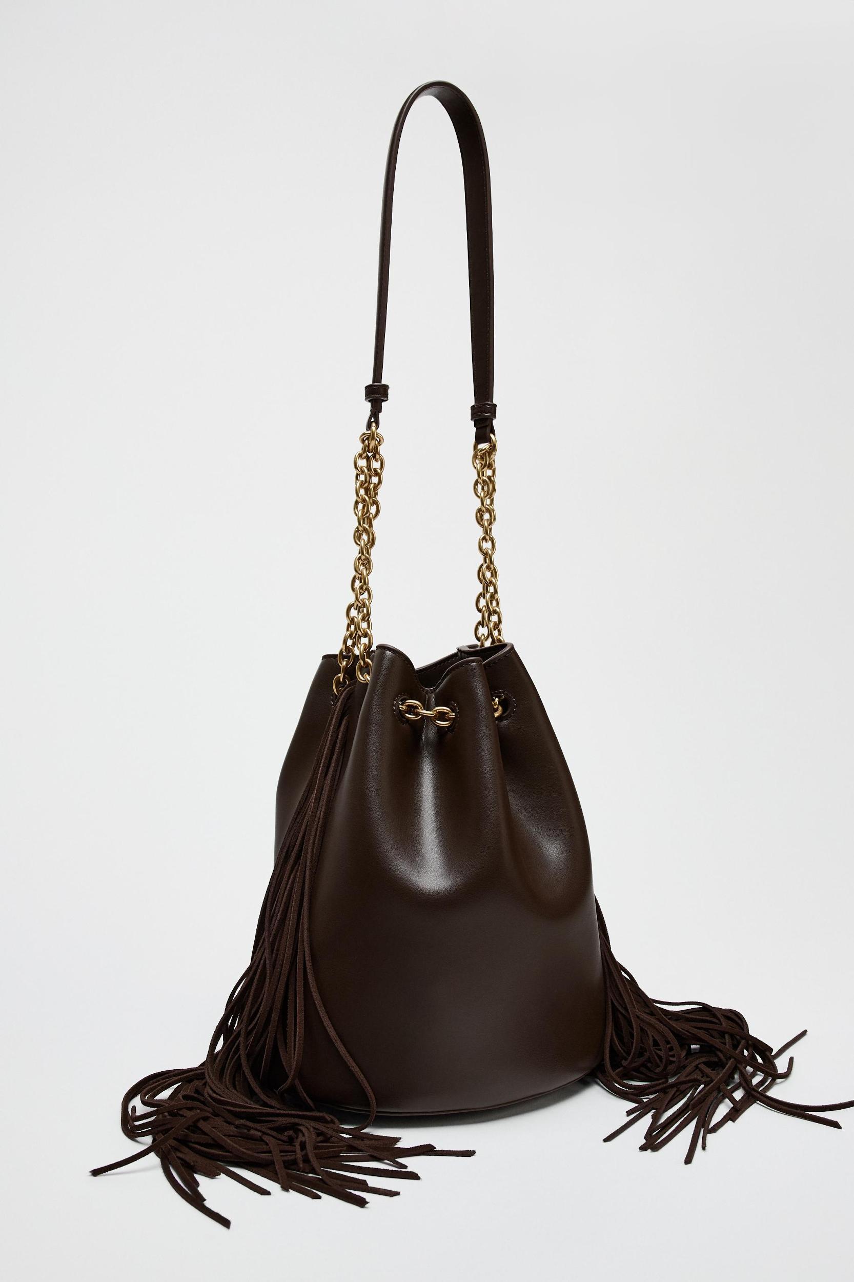FRINGED CYLINDRICAL BUCKET BAG Product Image