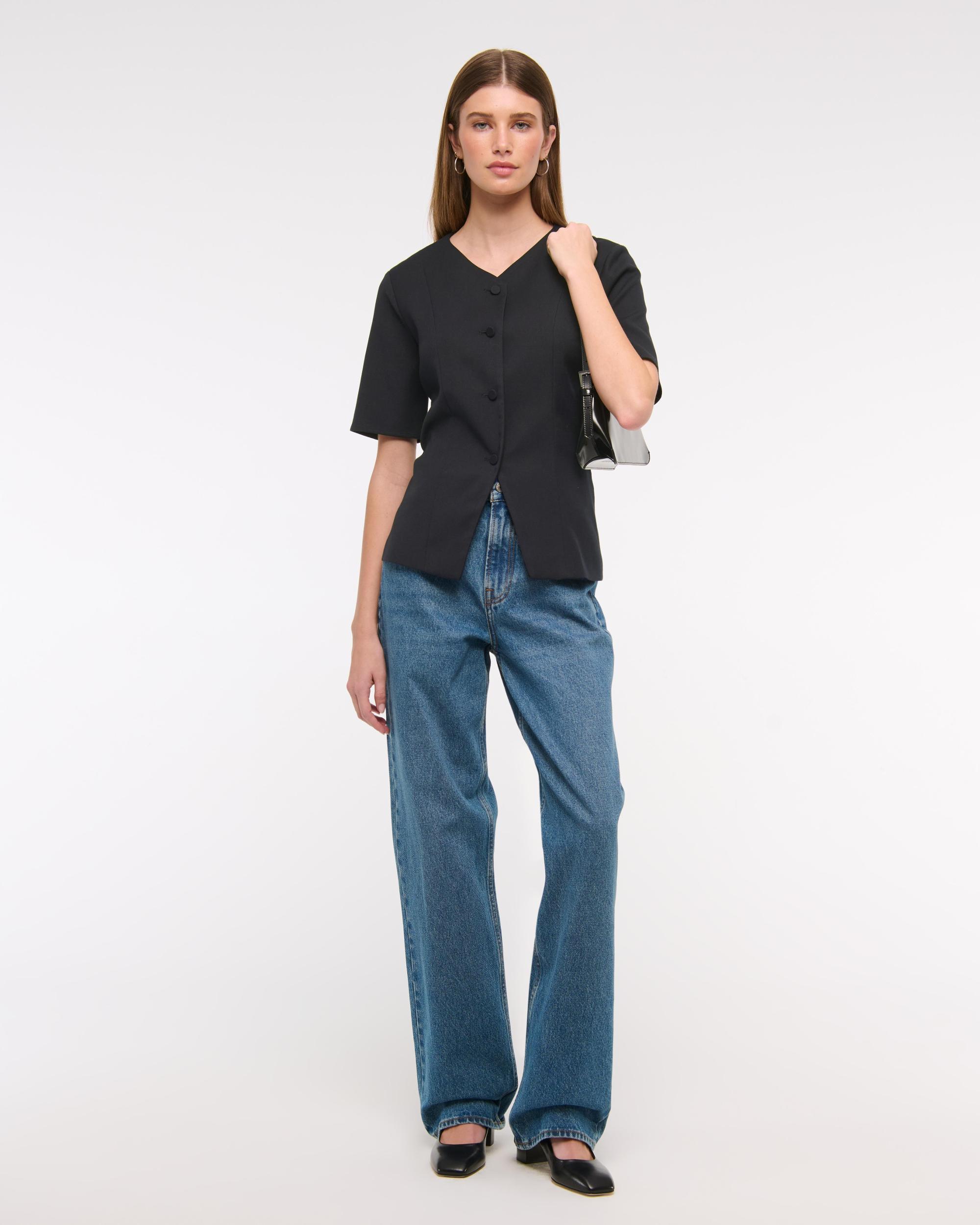 Short-Sleeve Tailored Vest Top Product Image