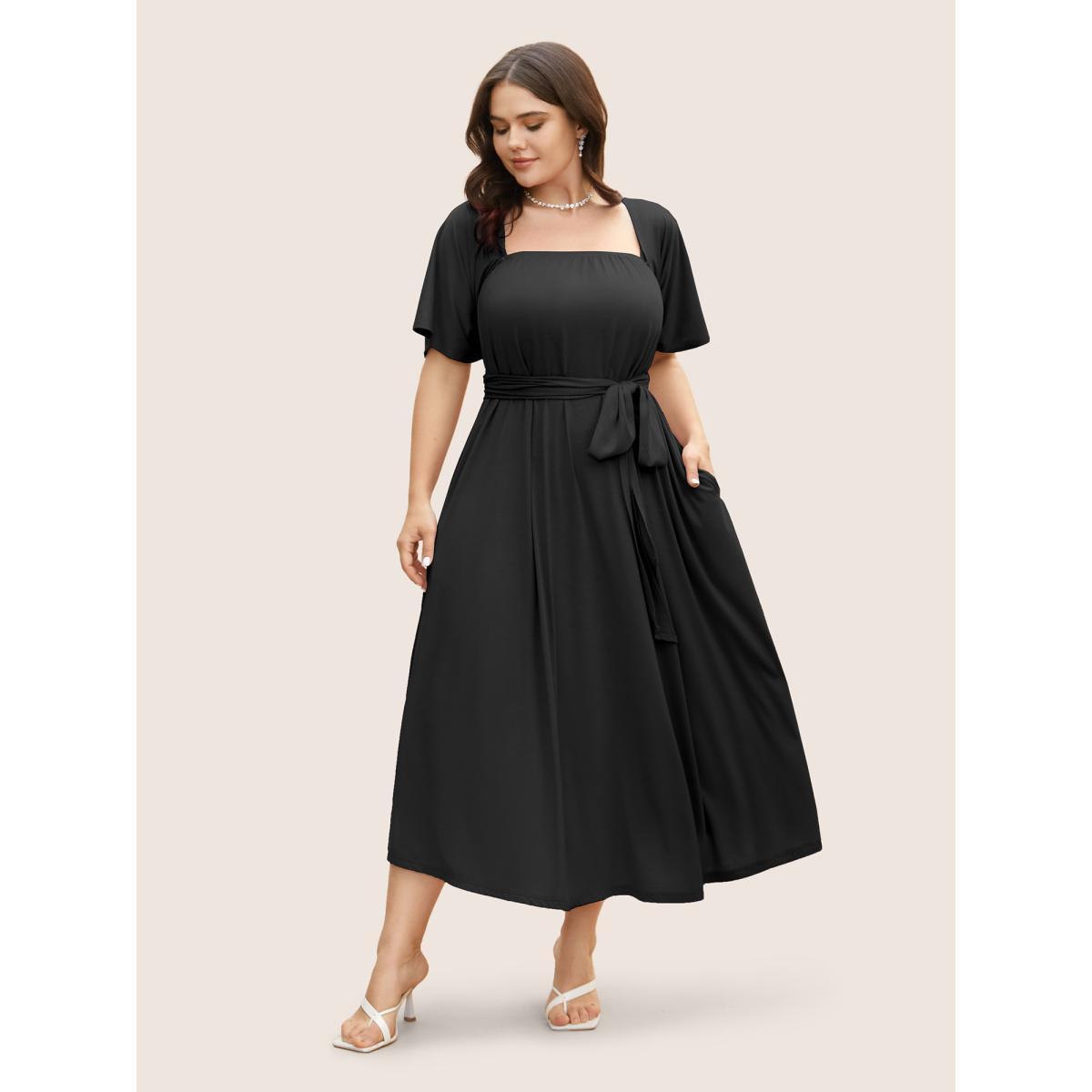 Plus Size Everywhere Dress - Monochromatic Wrap Dress Black Women Elegant Belted V-neck Sleeveless Curvy BloomChic 14-16/1X Product Image