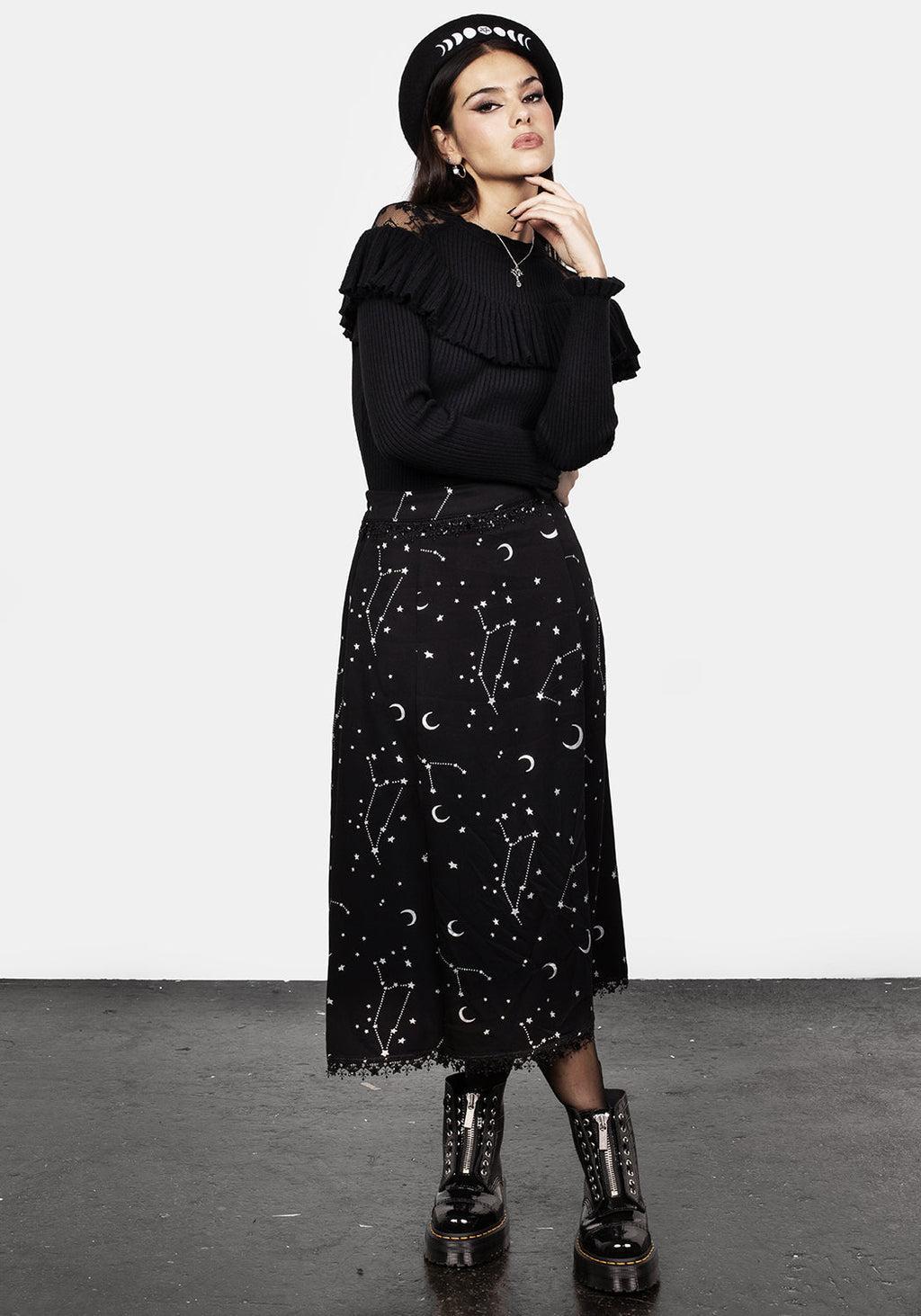 Silver Celestial Print Double Split Skirt Product Image