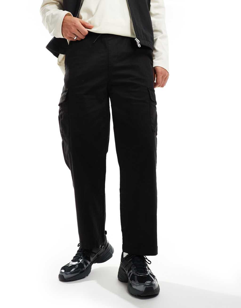 Bershka straight leg cargo pants in black Product Image